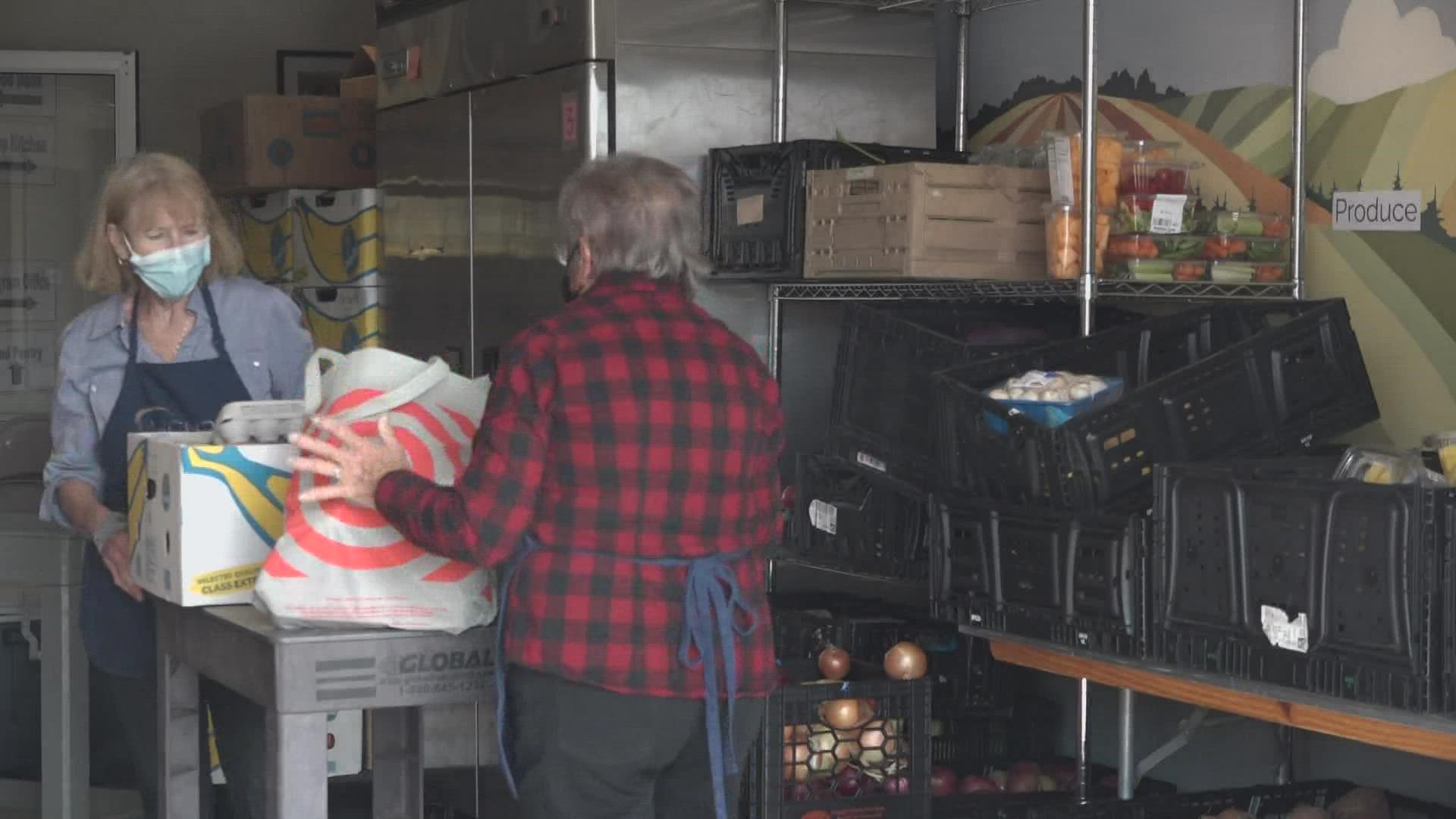 The Mid Coast Hunger Prevention Program in Brunswick is handing out bags filled with Thanksgiving food staples through Wednesday, November 24, 2021.