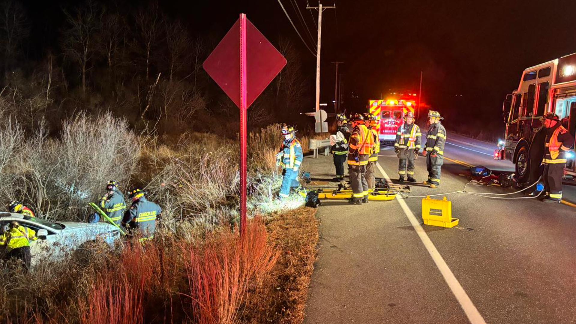Cumberland crews free trapped driver after car goes down embankment ...