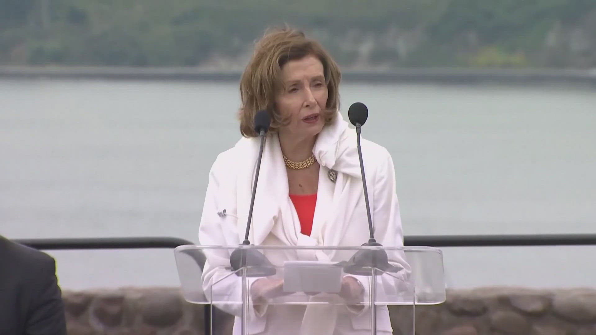 Pelosi, 84, was in Europe to mark the 80th anniversary of the Battle of the Bulge in World War II.