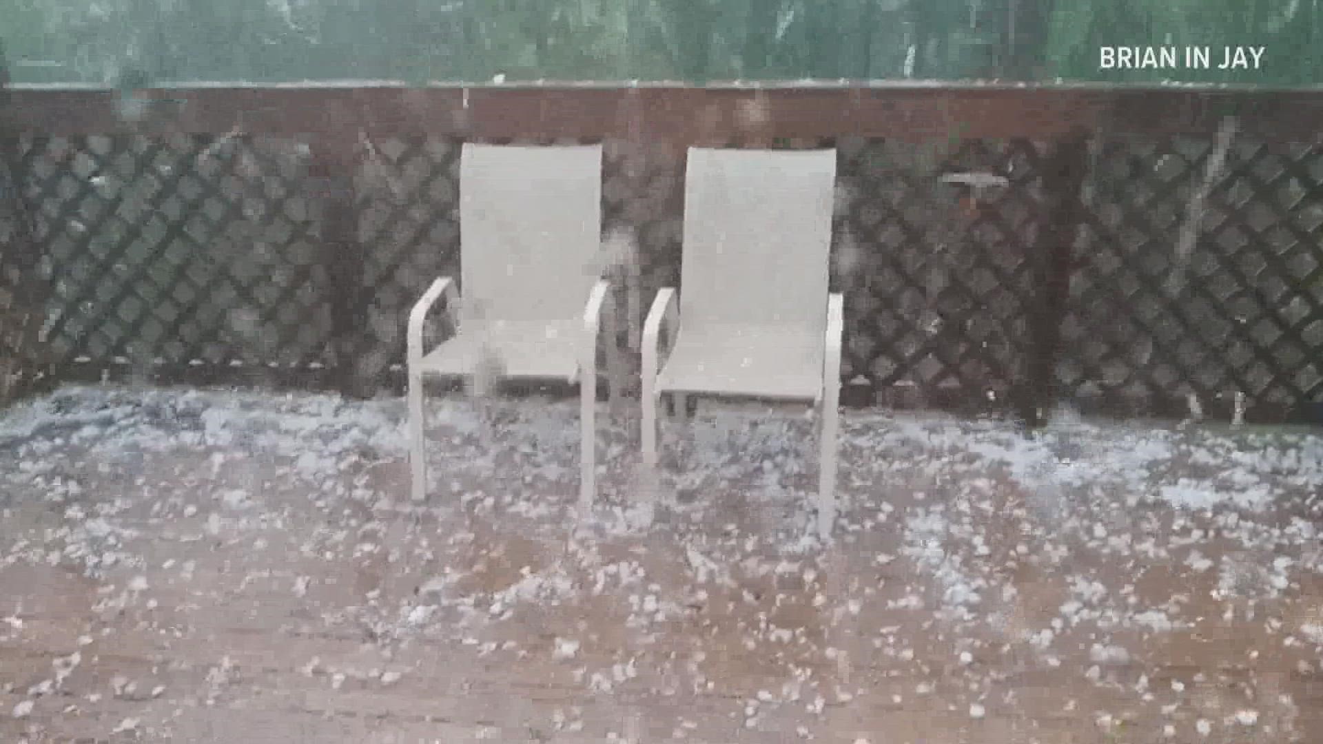 Residents of Jay and Livermore Falls say the largest hail dropped for about 15 minutes and brought plenty of property damage.