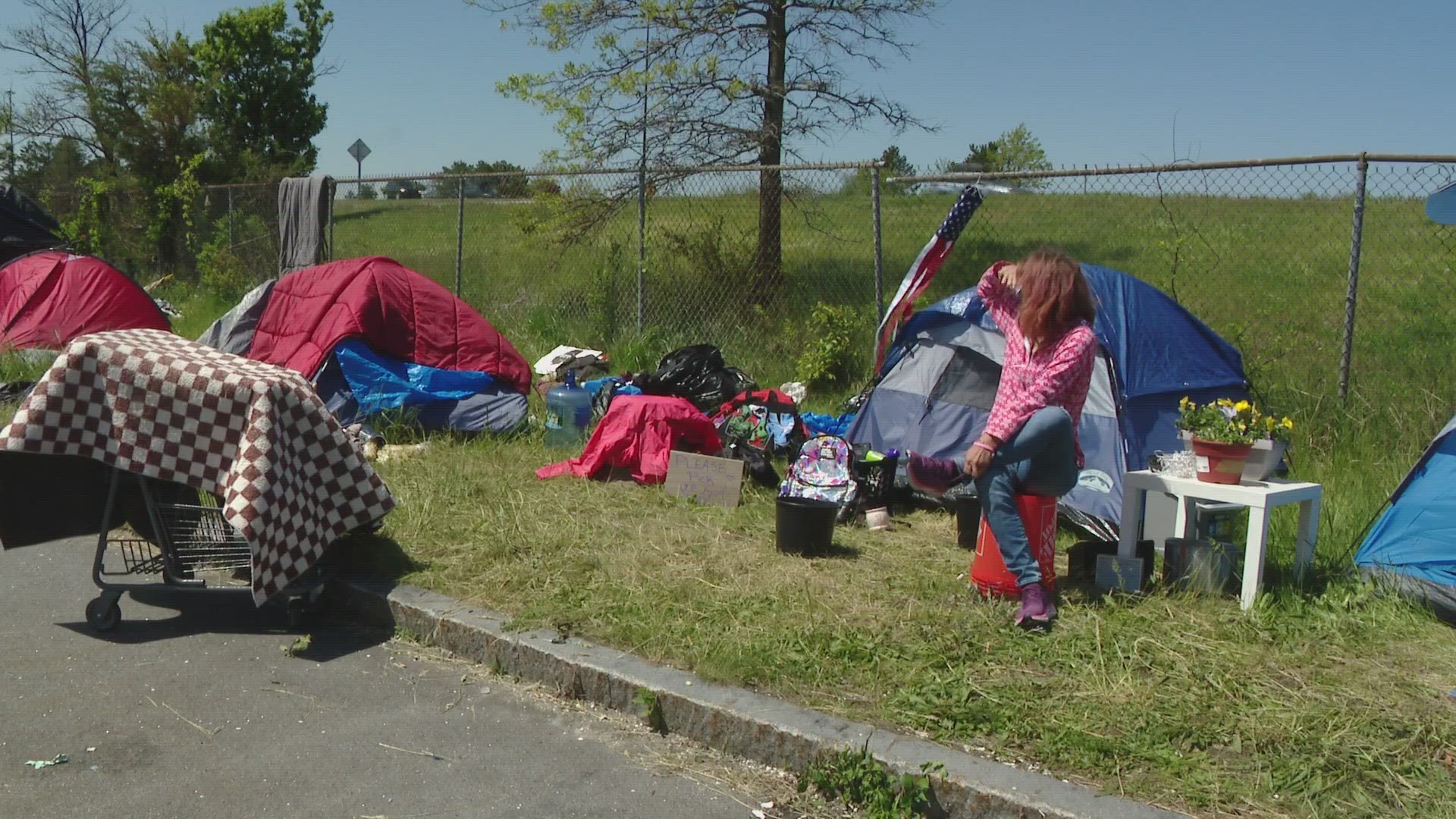 About 40 people experiencing homelessness are tenting at the park-and-ride on Marginal Way in Portland.