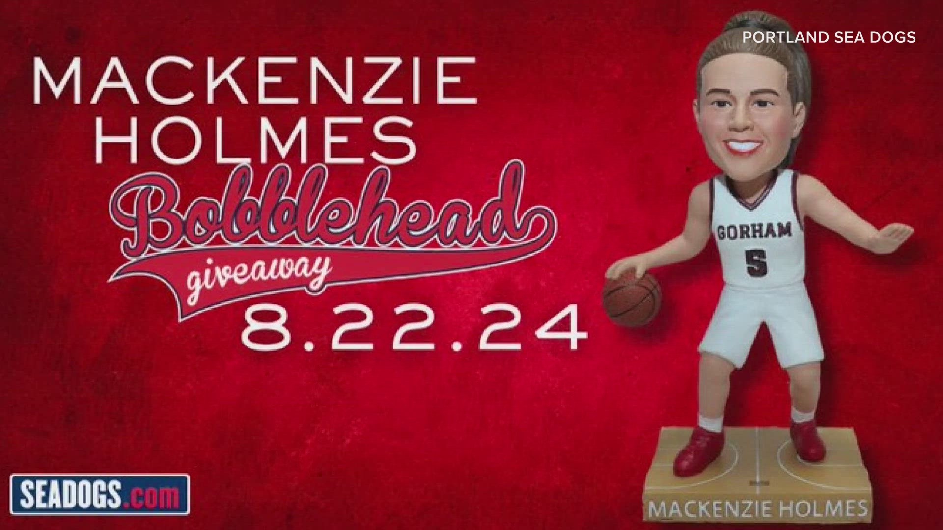Mackenzie Holmes bobblehead figures will be given away to the first 1,000 fans at Hadlock Field on August 22.