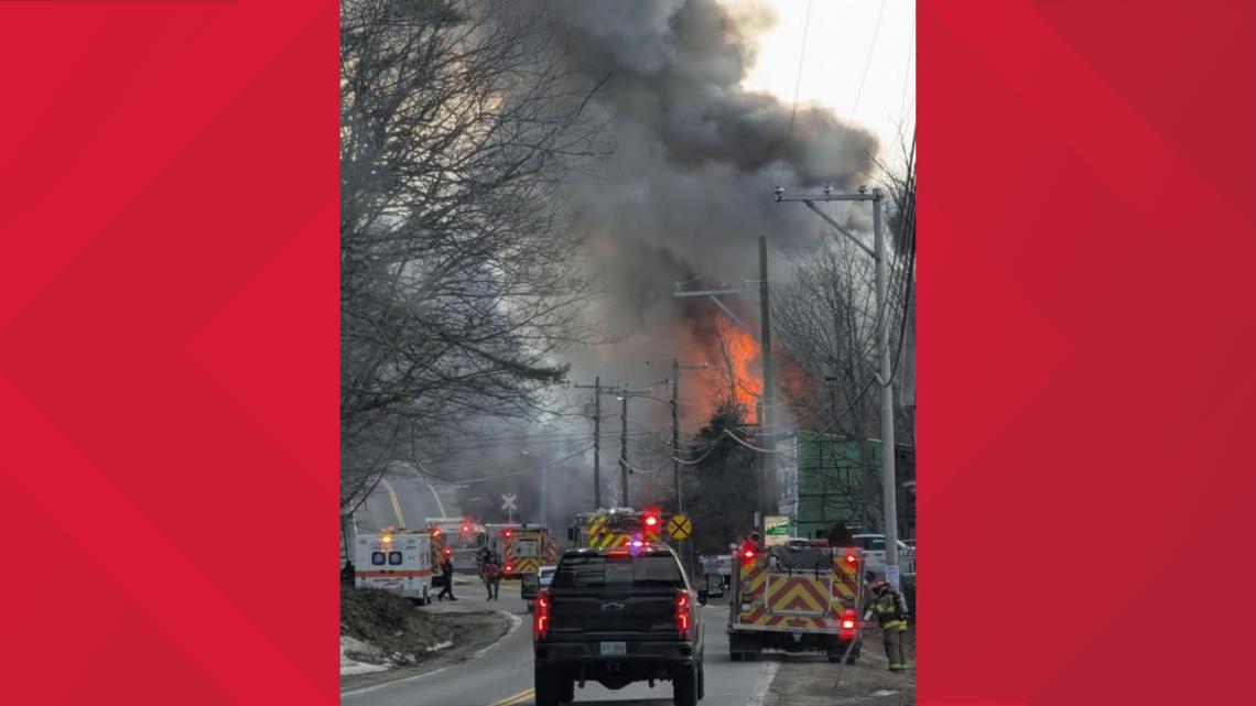New Hampshire street closed amid large house fire