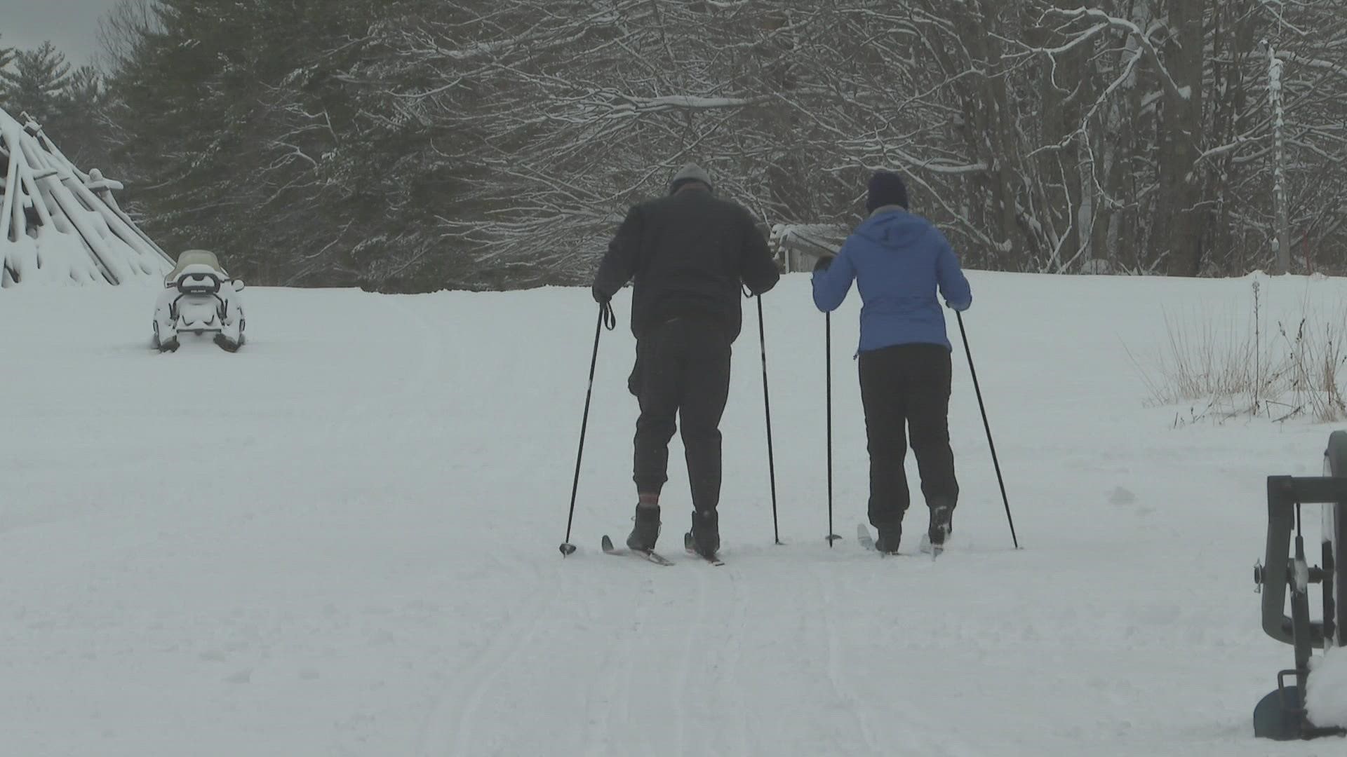 Smiling Hill Farm in Westbrook and Oxbow Beer Garden in Oxford both opened ski trails for the first time this season.