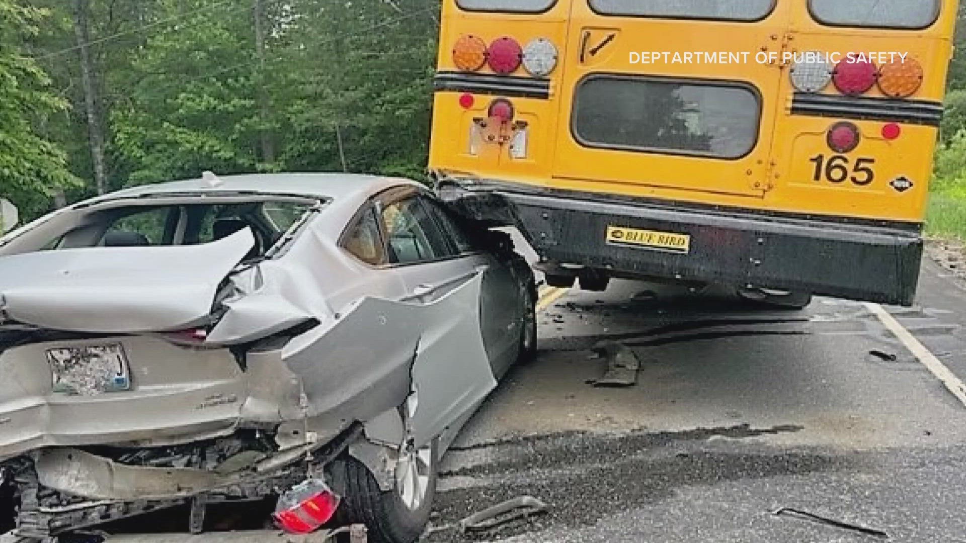 An RSU 18 school bus and vehicle stopped directly behind were reportedly rear-ended while children were being let off the bus.