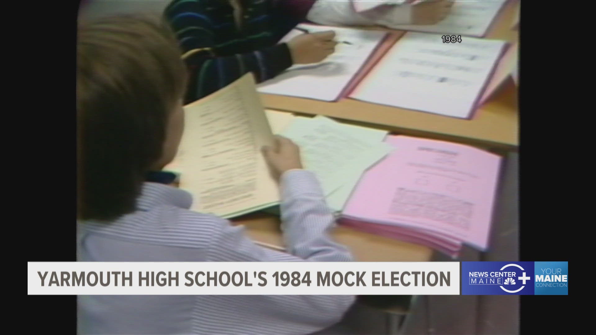 Yarmouth High School students participate in mock elections in 1984.