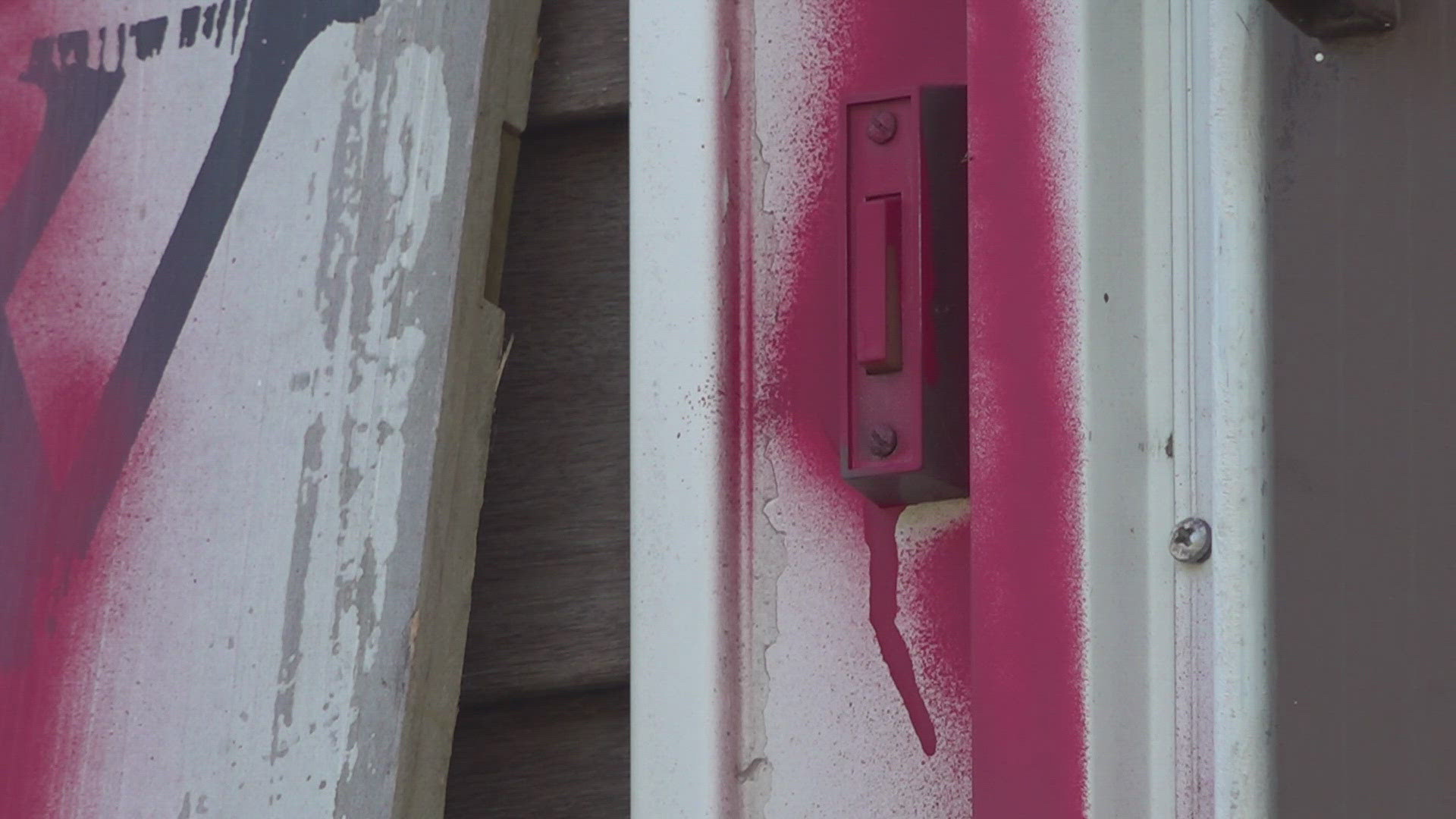 About 15 properties in Lisbon have been vandalized with red spray paint. One resident whose home was hit said police told him they suspect kids are behind it.