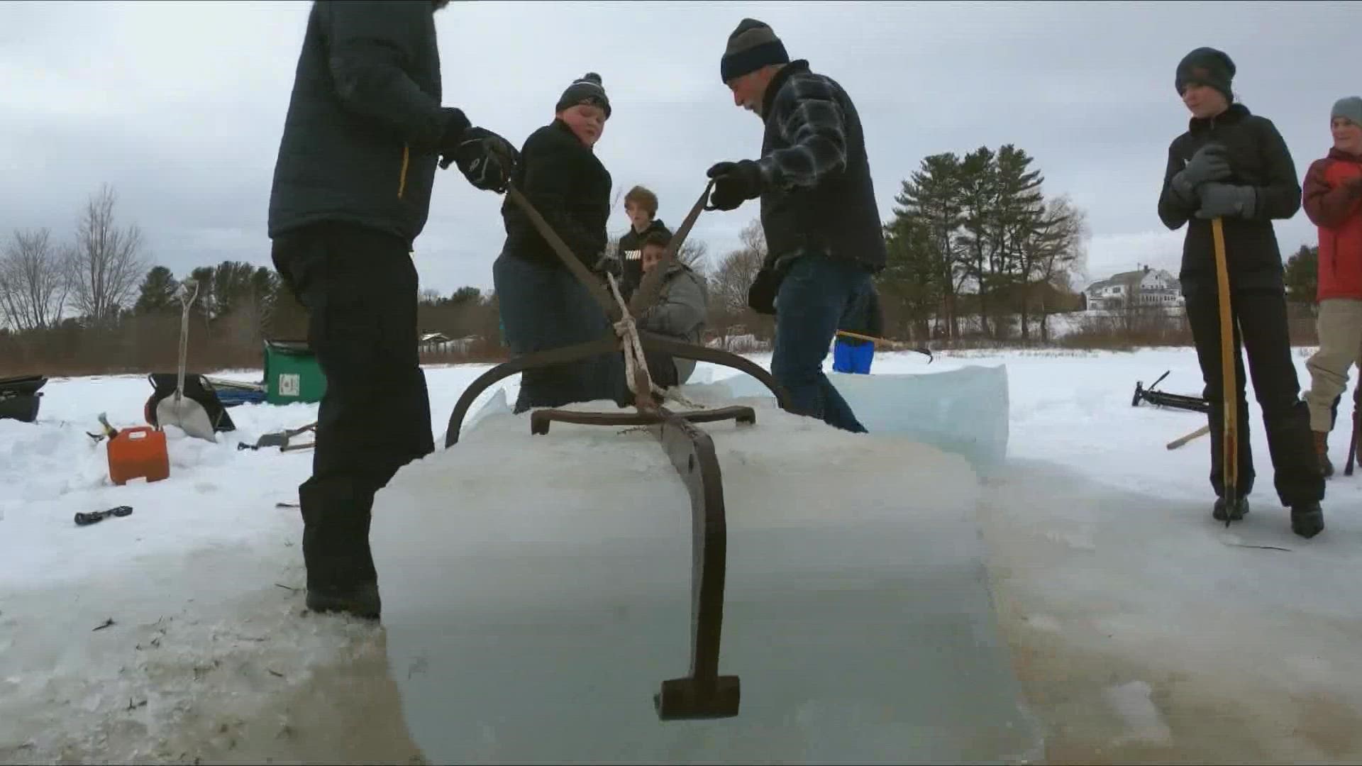 Ice harvesting isn't as big of an industry here in Maine as it was hundreds of years ago, but the tradition still exists, and some students learned the techniques.