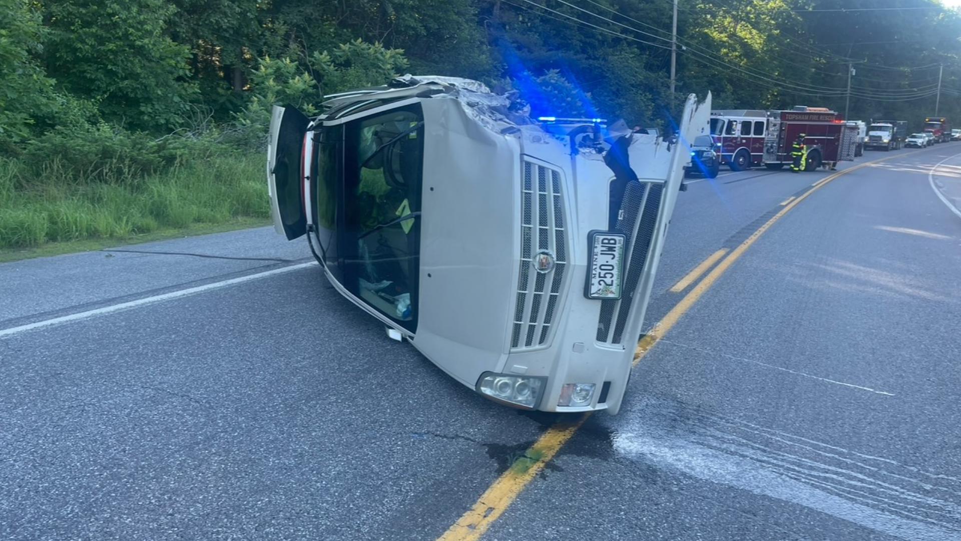 Dump truck and car collide on Route 196 in Topsham