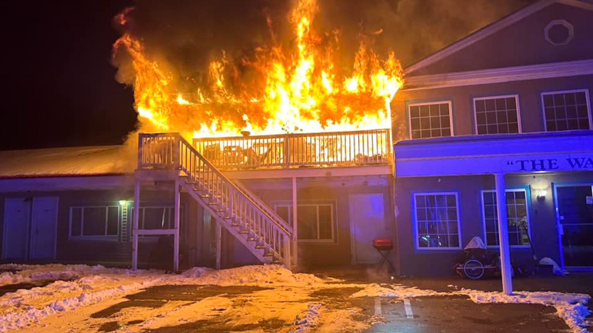 When first responders arrived at the inn shortly after 11 p.m. Monday, the second story was heavily involved, and flames were rising through the roof.