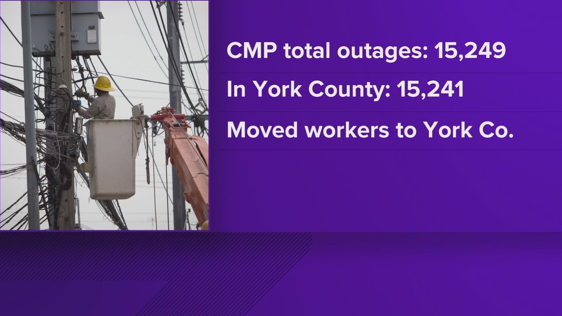 CMP reporting more than 15,000 total power outages Tuesday evening