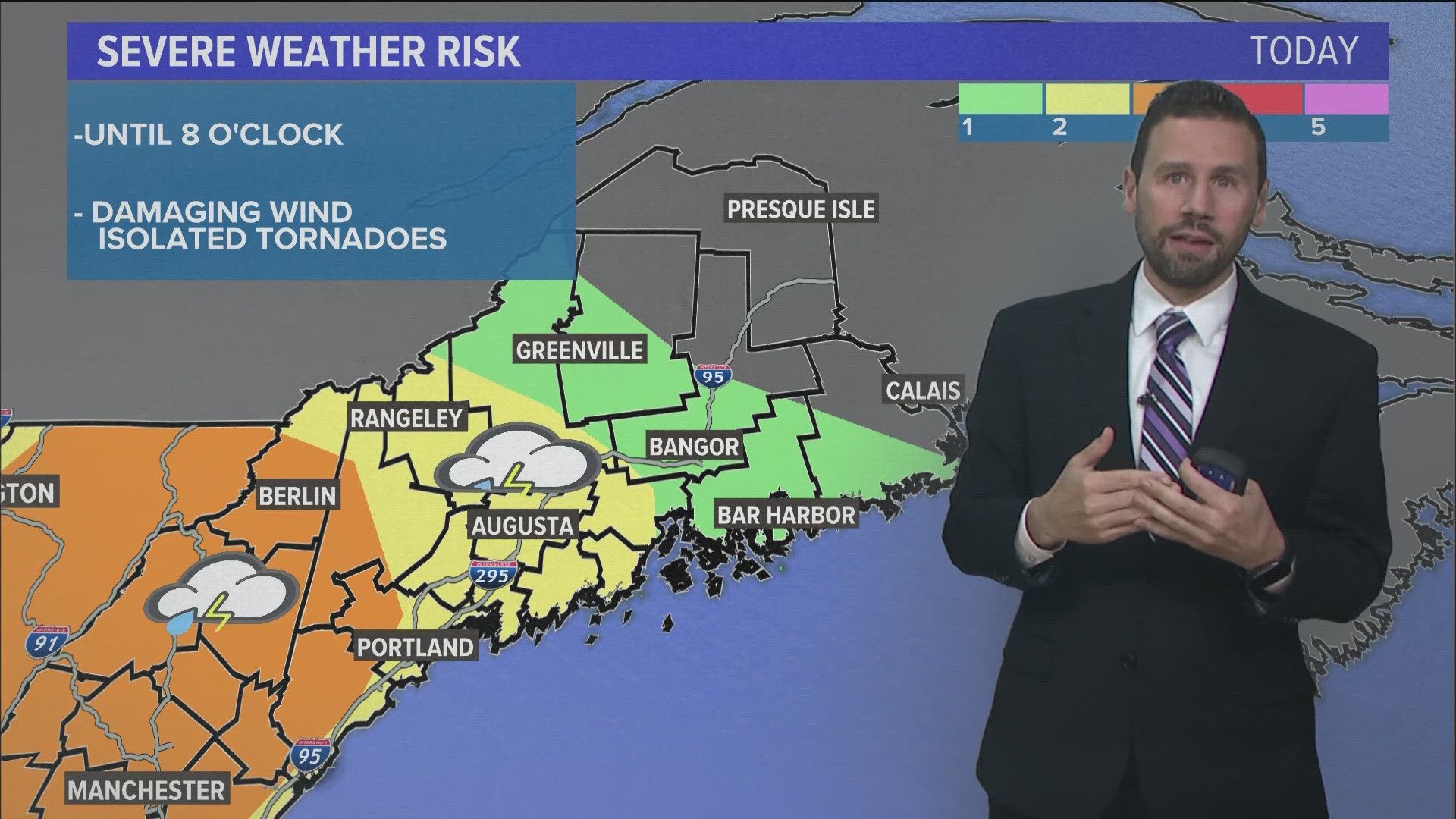 NEWS CENTER Maine meteorologist Jason Nappi shares an update at 7 p.m. Sunday on the threat of isolated tornadoes, damaging wind, and hail, which has increased.
