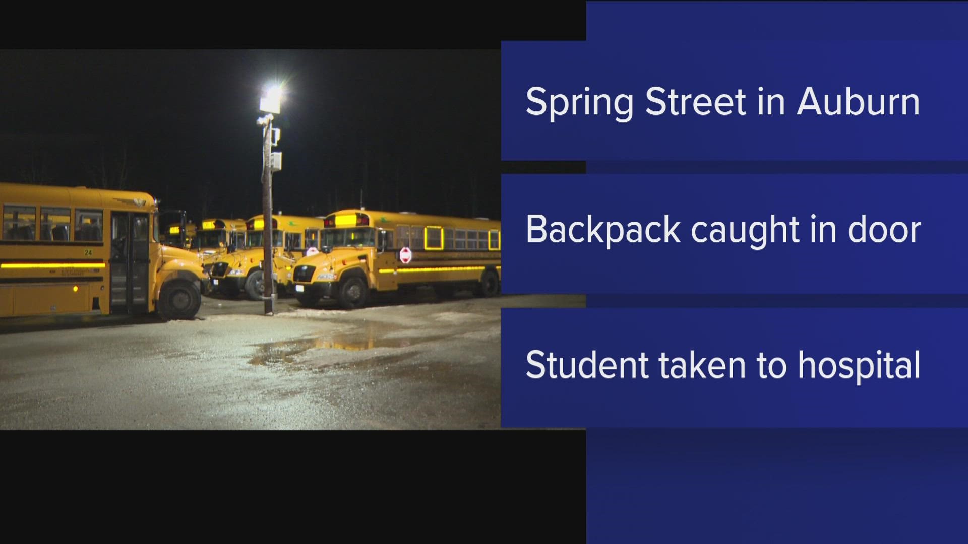 The student got his backpack caught in the door and was dragged on Spring Street, according to a letter posted on Friday.