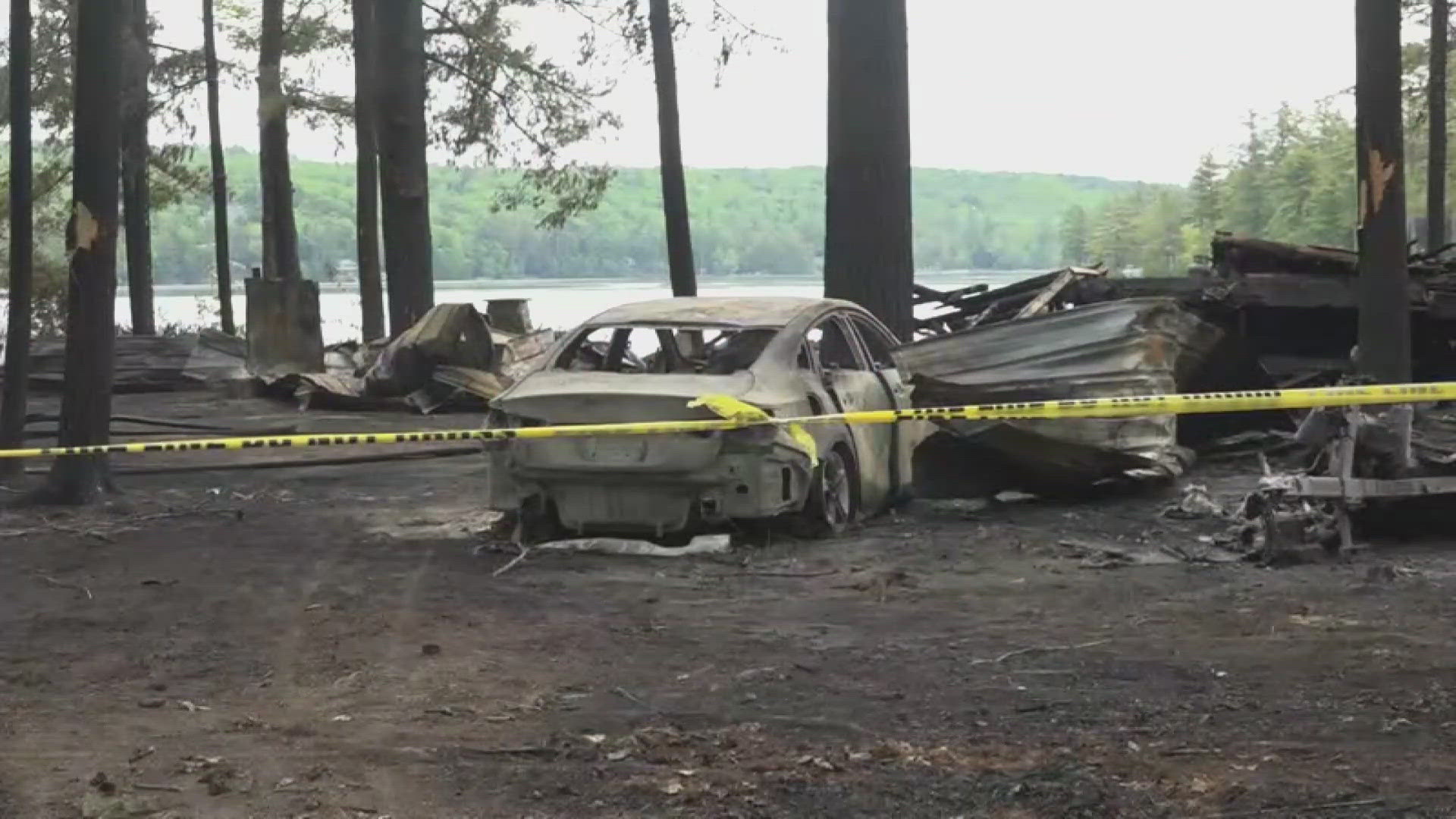 What was reported as a porch fire at a camp on the shores of Little Sebago Lake quickly spread. Flames reached as high as 30 feet.