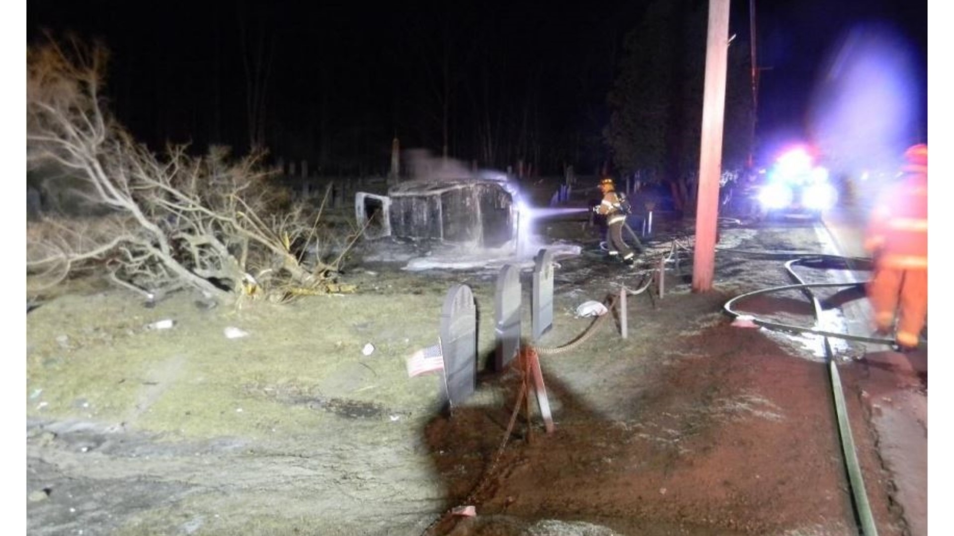 Fiery crash causes damage at Harpswell cemetery