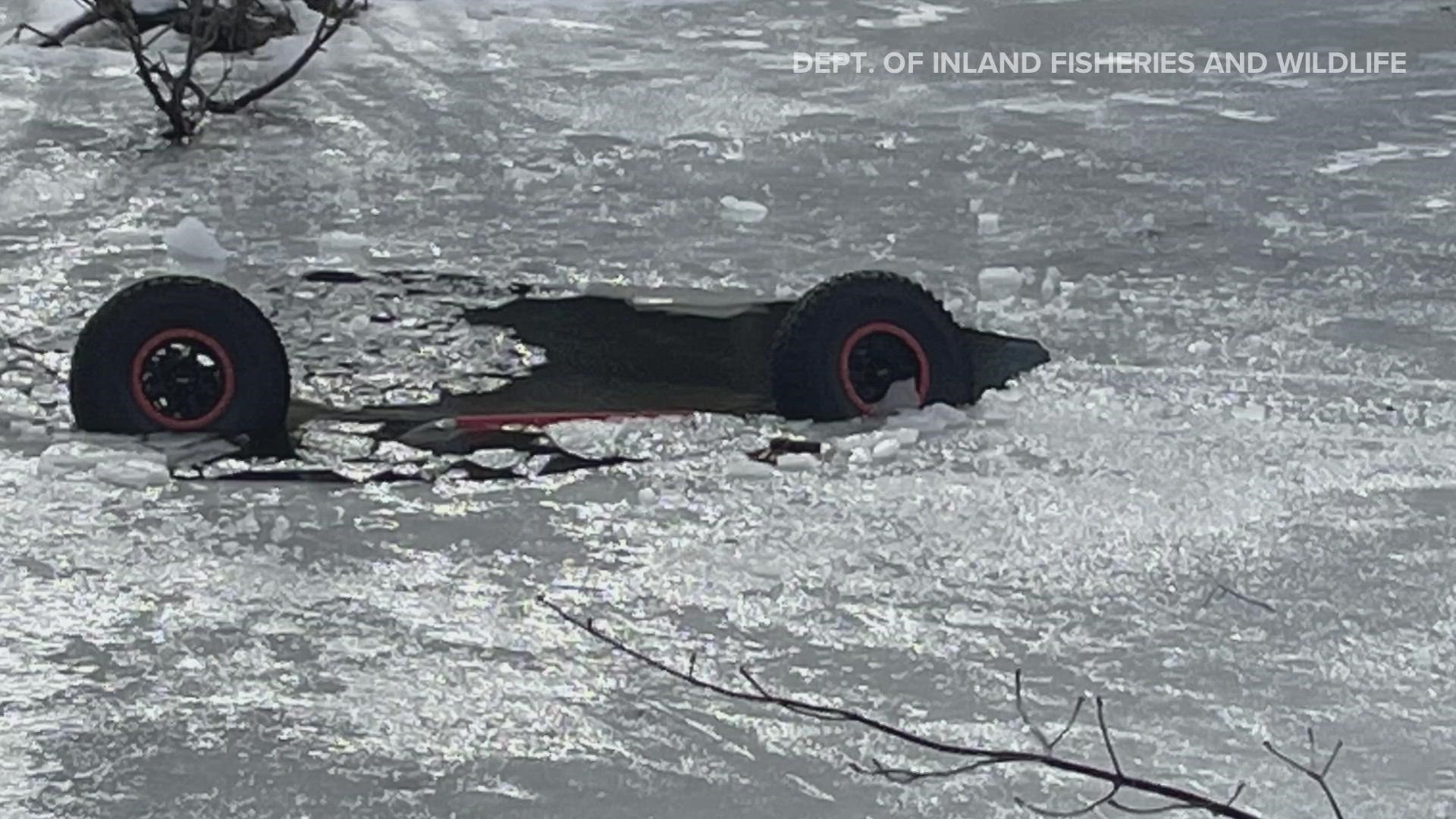 Around 10:30 a.m. Sunday, two men were driving a Can-Am 1000 UTV on Bartlett Stream when they broke through the ice.
