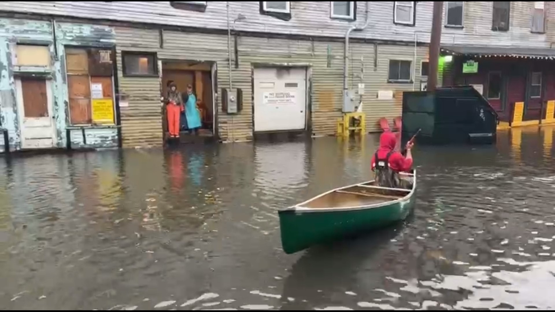 Views of flooding in Portland's Old Port during Saturday's storm.
