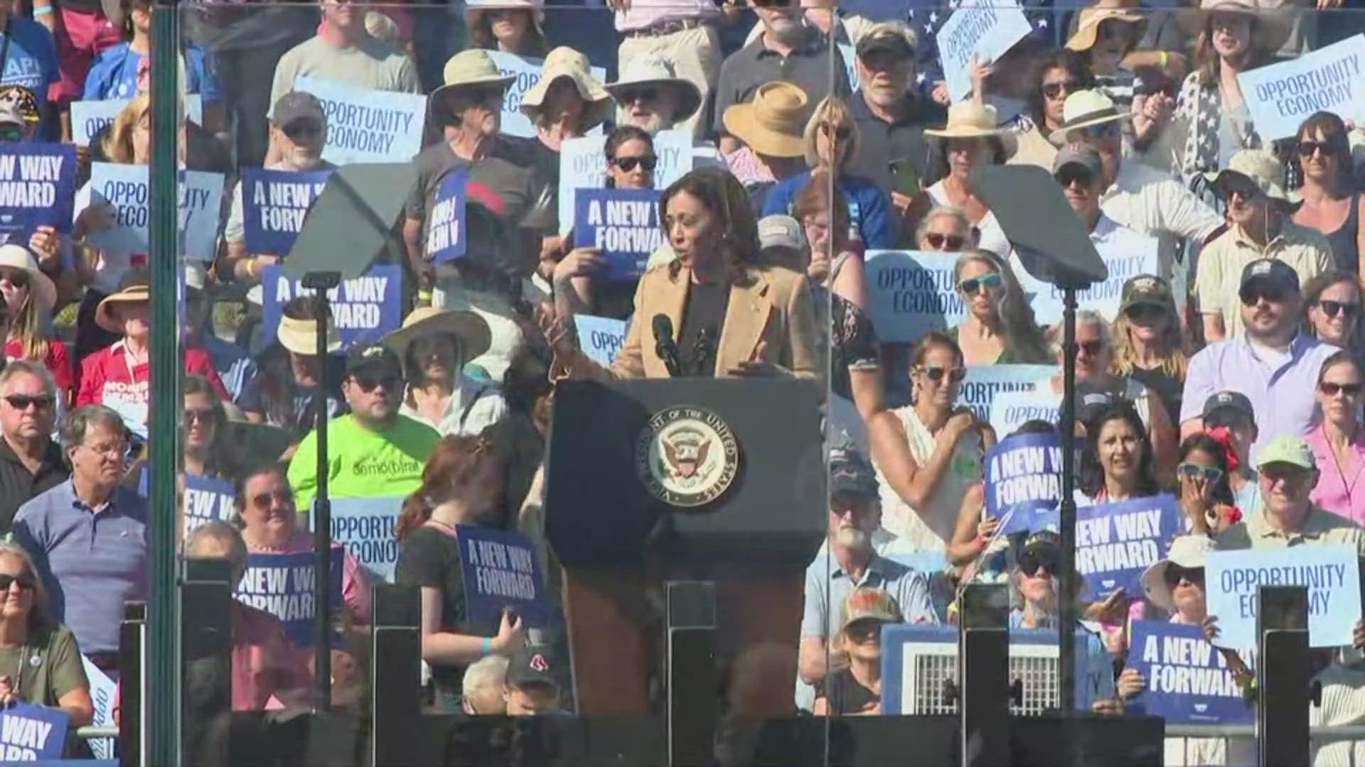 Harris held and event at a brewery just outside Portsmouth, where she highlighted how the Biden administration has extended opportunities for small businesses.