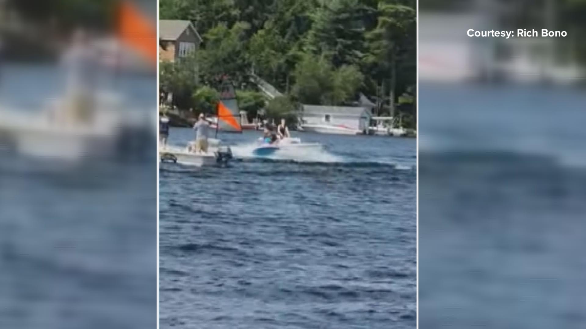A teenager sprang into action Wednesday and managed to wrangle a runaway boat on Lake Winnipesaukee in New Hampshire. Courtesy: Rich Bon