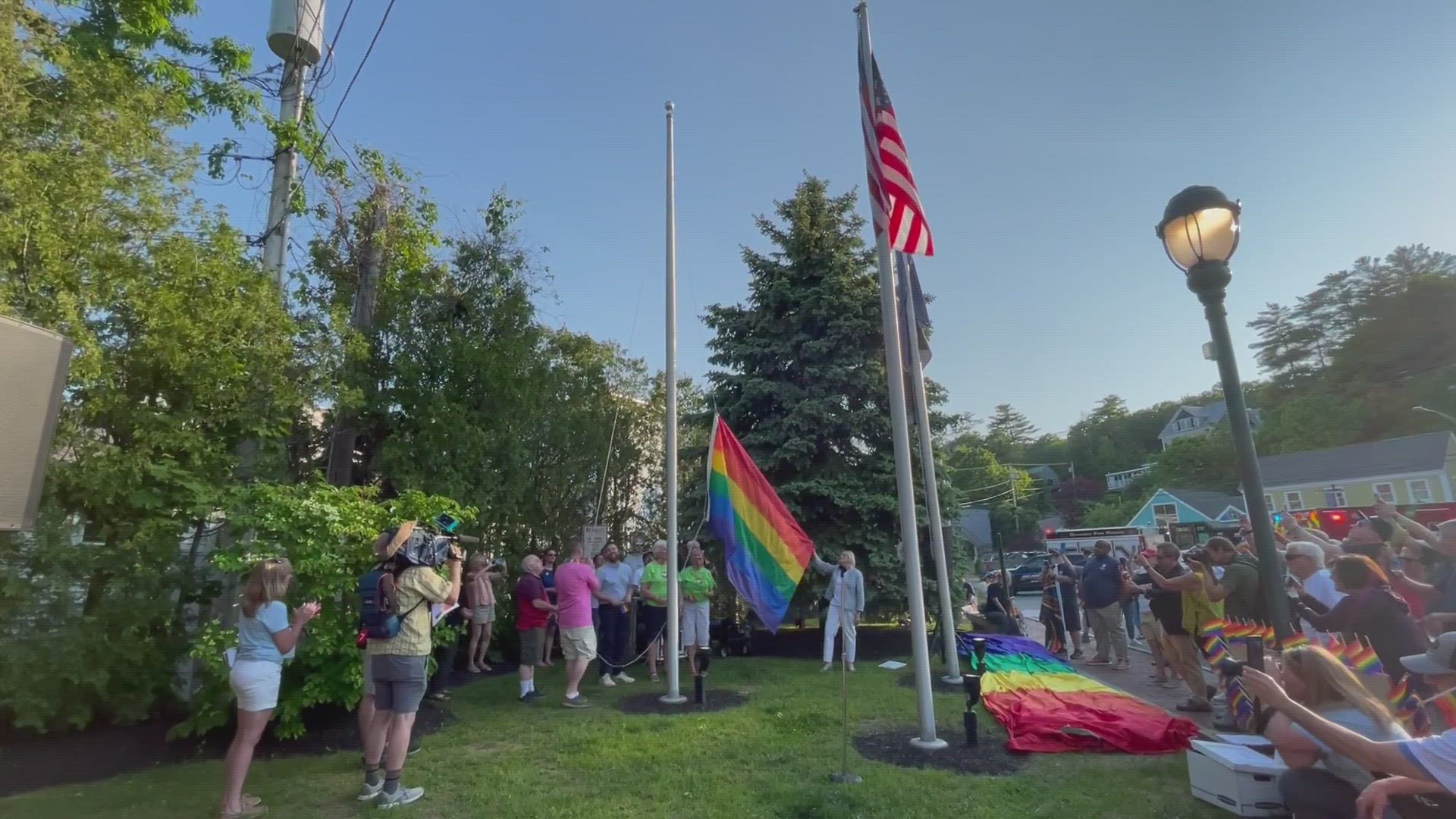 On the first day of Pride Month, Gov. Mills helped raise a rainbow pride flag at Ogunquit's Veterans Park Thursday evening.