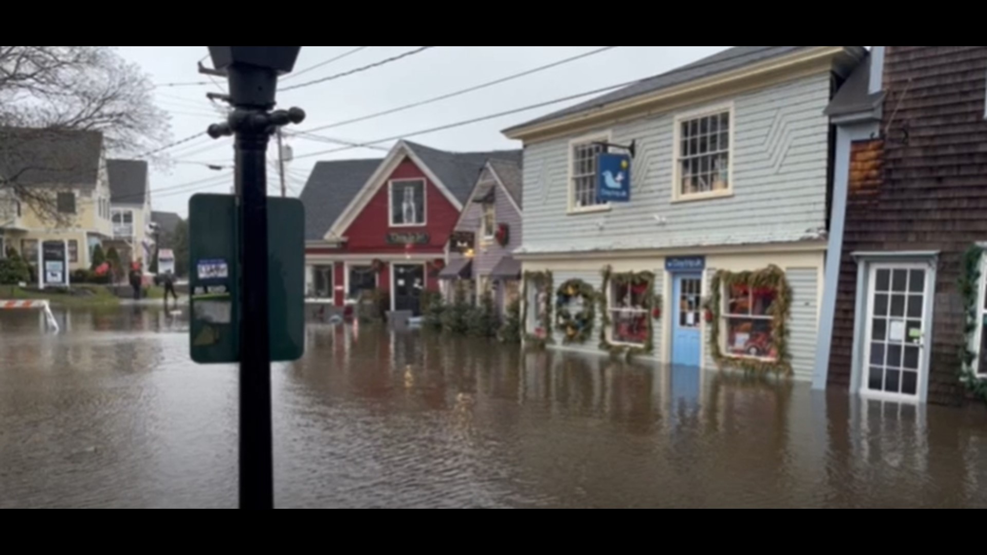 Flooding impacted businesses in Kennebunkport during Saturday's storm.