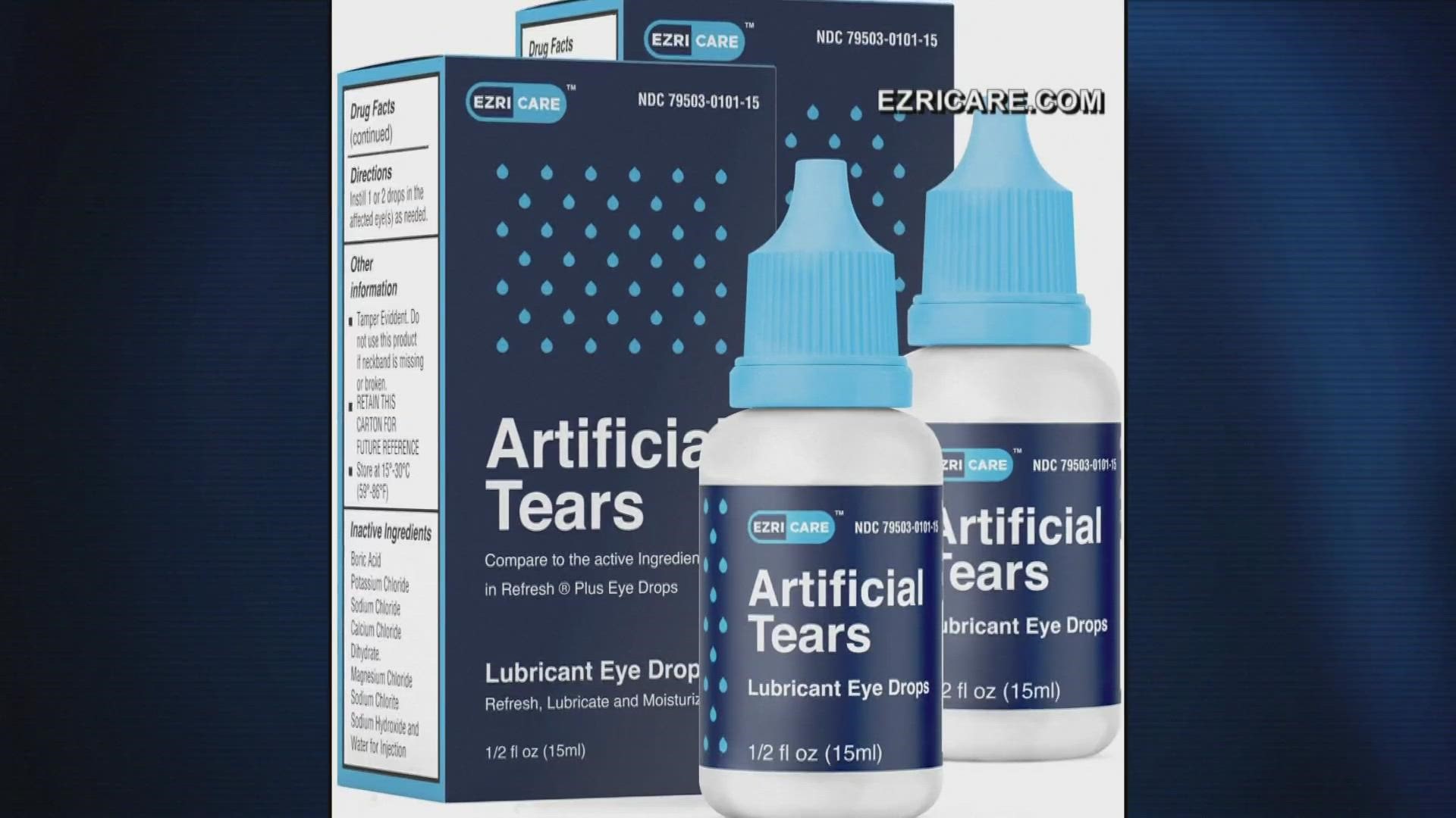 There is no definitive link to the specific brand of eye drops, but the U.S. CDC and manufacturer both say to discontinue use during this time.