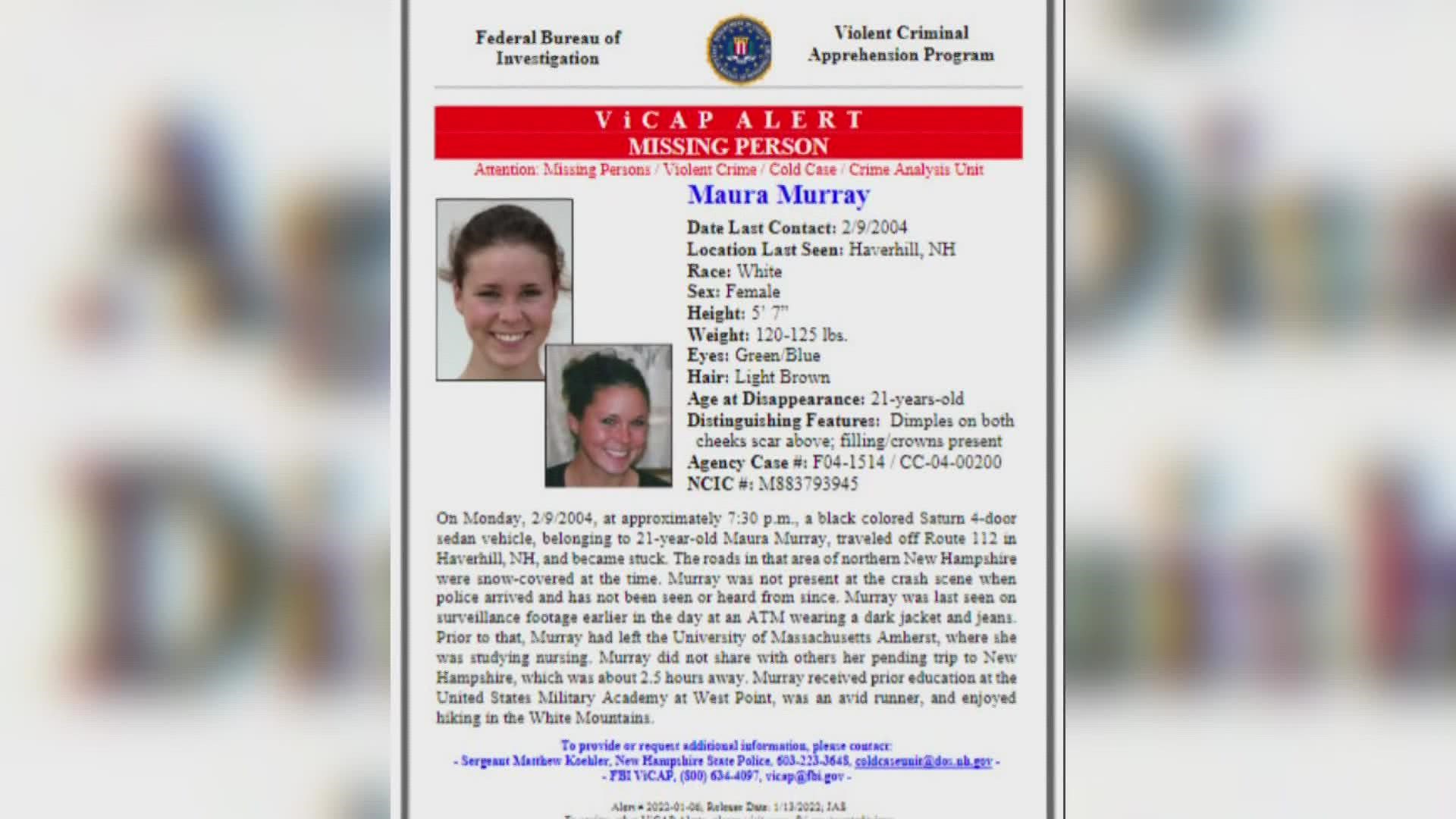 Maura Murray disappeared in 2004. The FBI has now issued a nationwide missing person alert on her case.