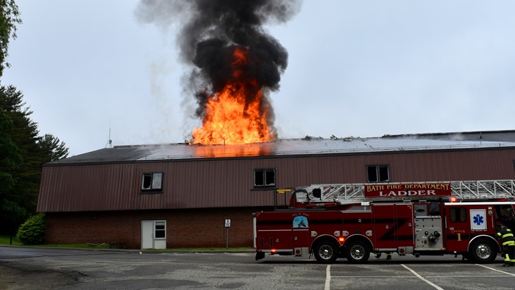 Officials battle second fire at Dike Newell School in Bath on Monday