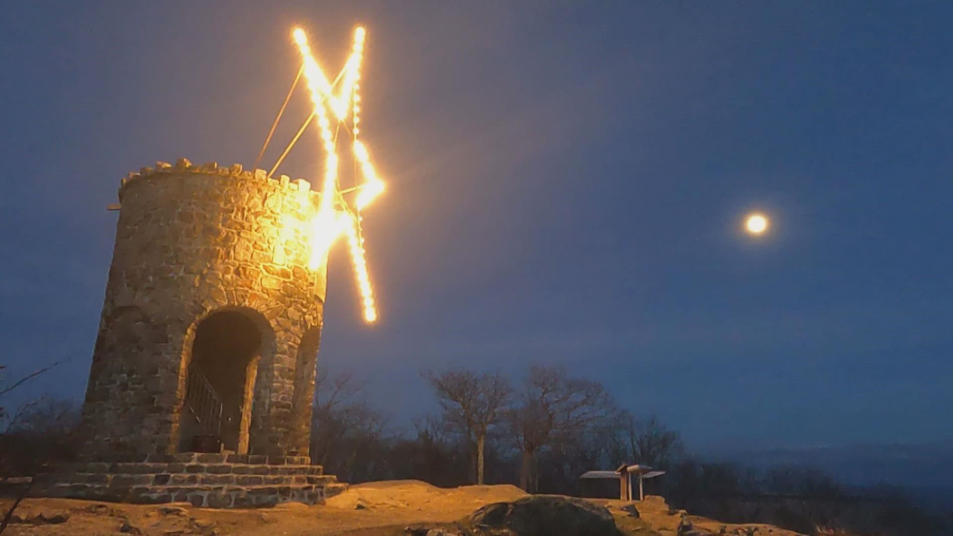 The large star can be seen atop Mount Battie from surrounding areas.