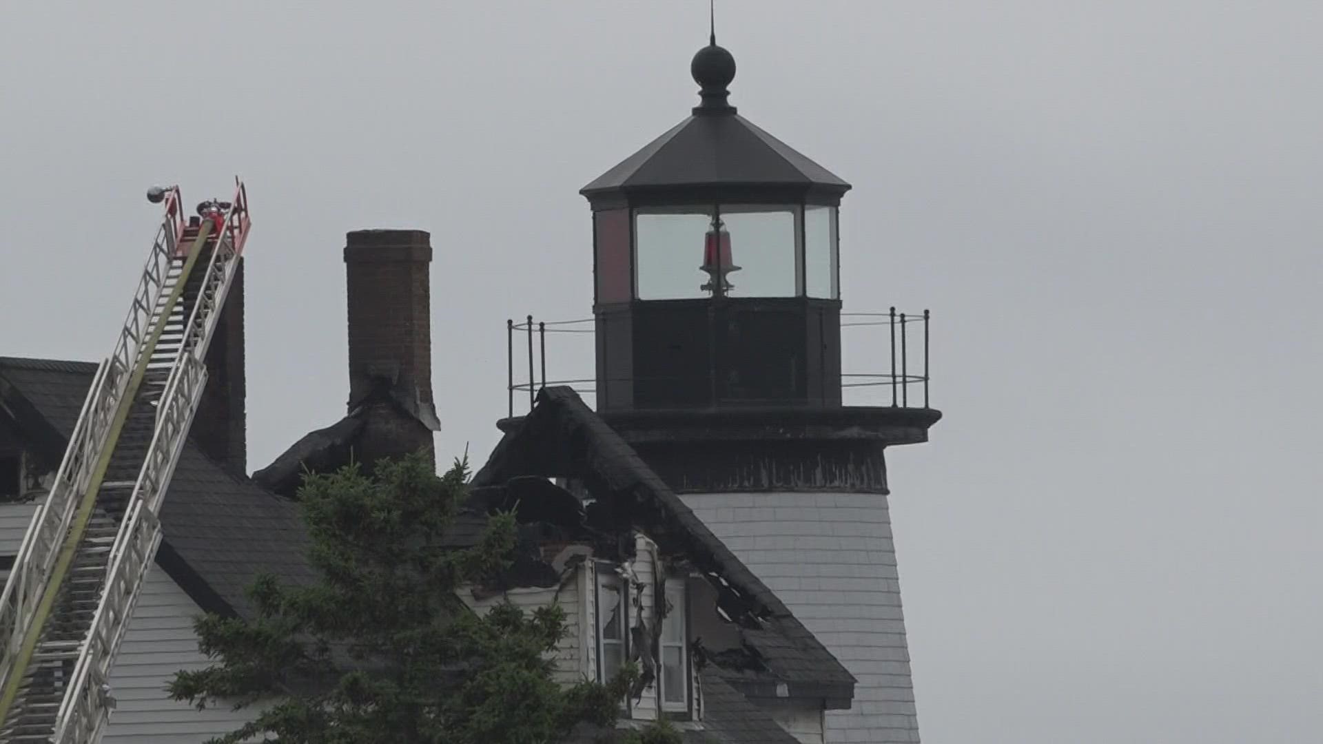 A cottage near Prospect Harbor Lighthouse caught fire Monday morning.