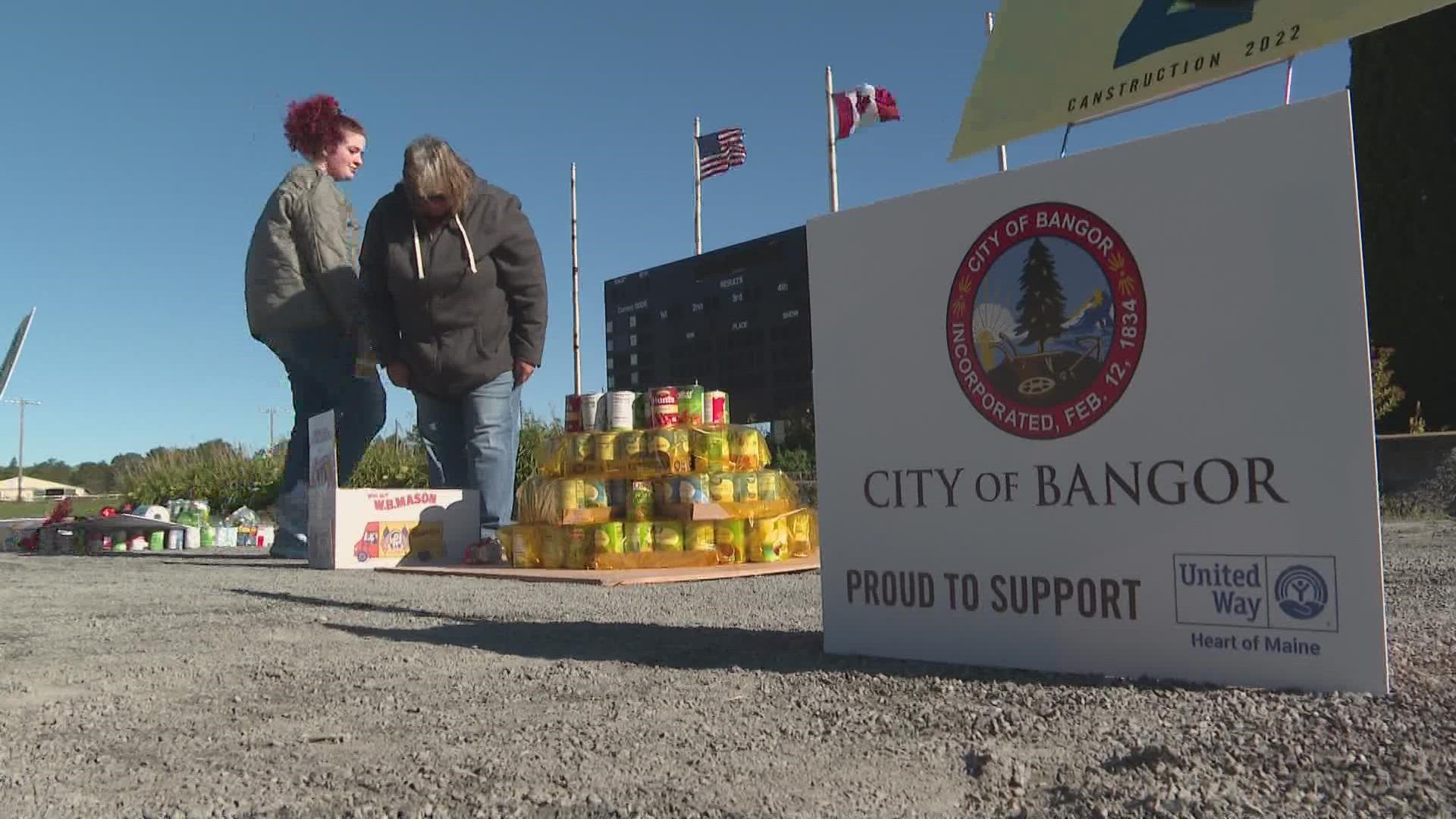 The can sculptures took shapes such as beehives, the state of Maine, and local logos. All canned goods went directly toward feeding Mainers after the event.