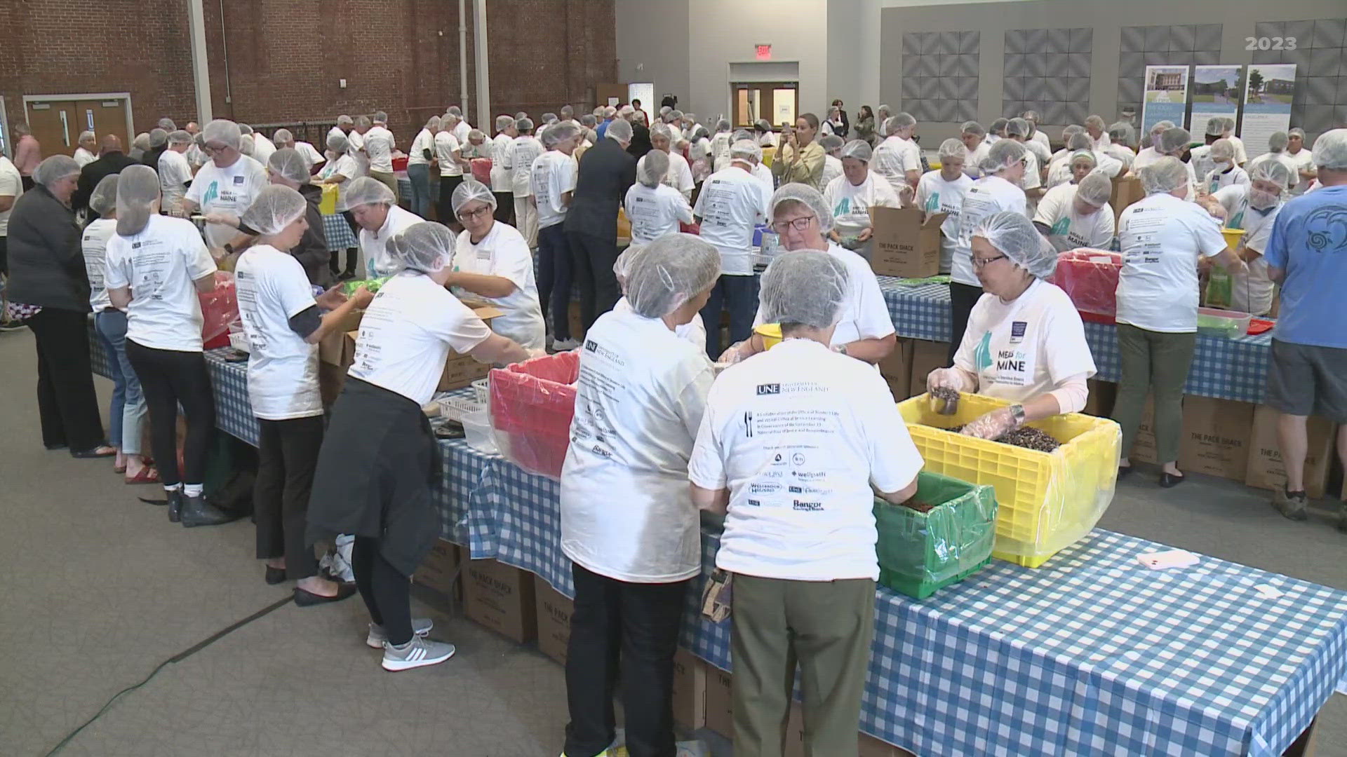 Hundreds of students, staff, and volunteers had a plan to package 100,000 meal kits for Mainers in need. Last year, roughly 50,000 meals were packed and sent out.