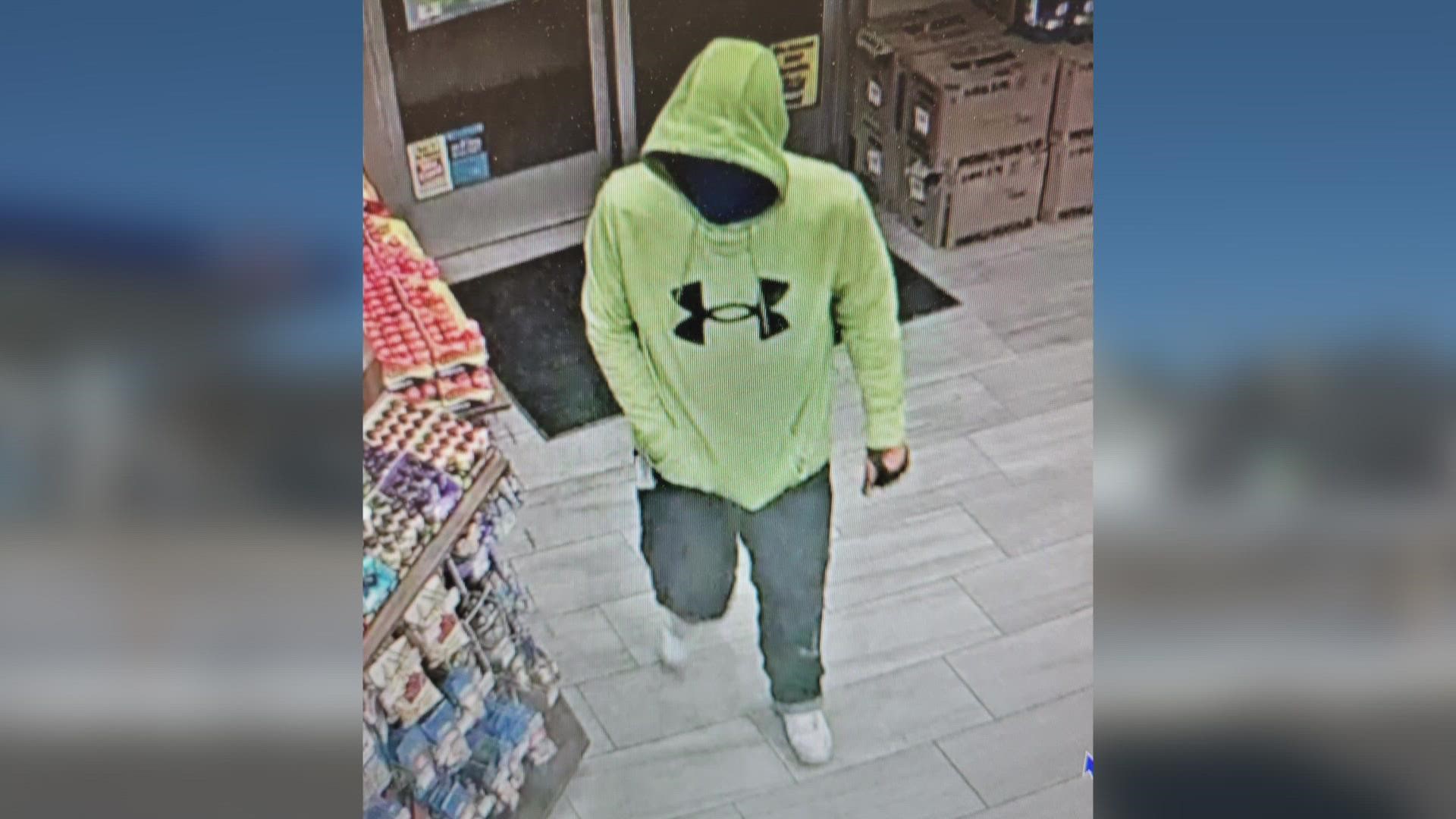 The Lisbon Police Department said a white male is suspected of using a gun to steal money from the Rusty Lantern at 689 Lisbon Street on January 22 at 5:50 a.m.