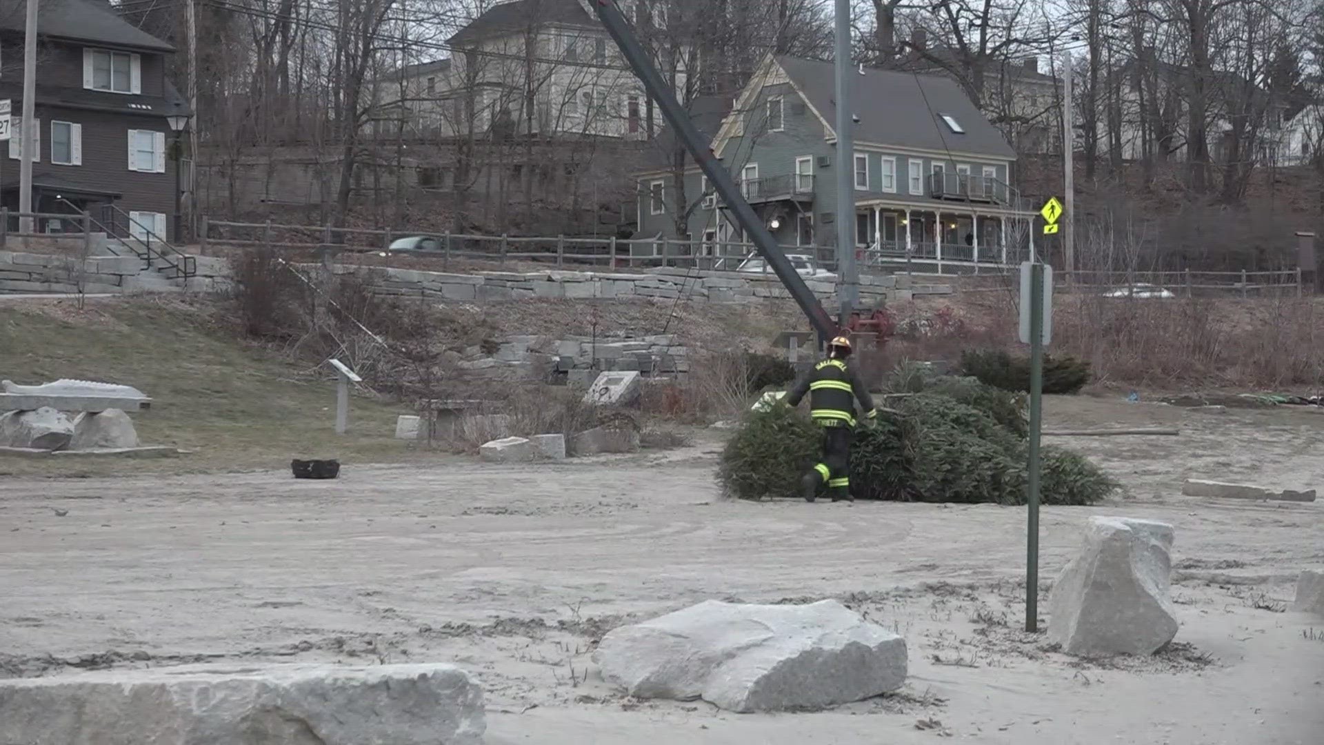 Mainers in Hallowell get together for a big Christmas tree burning event.