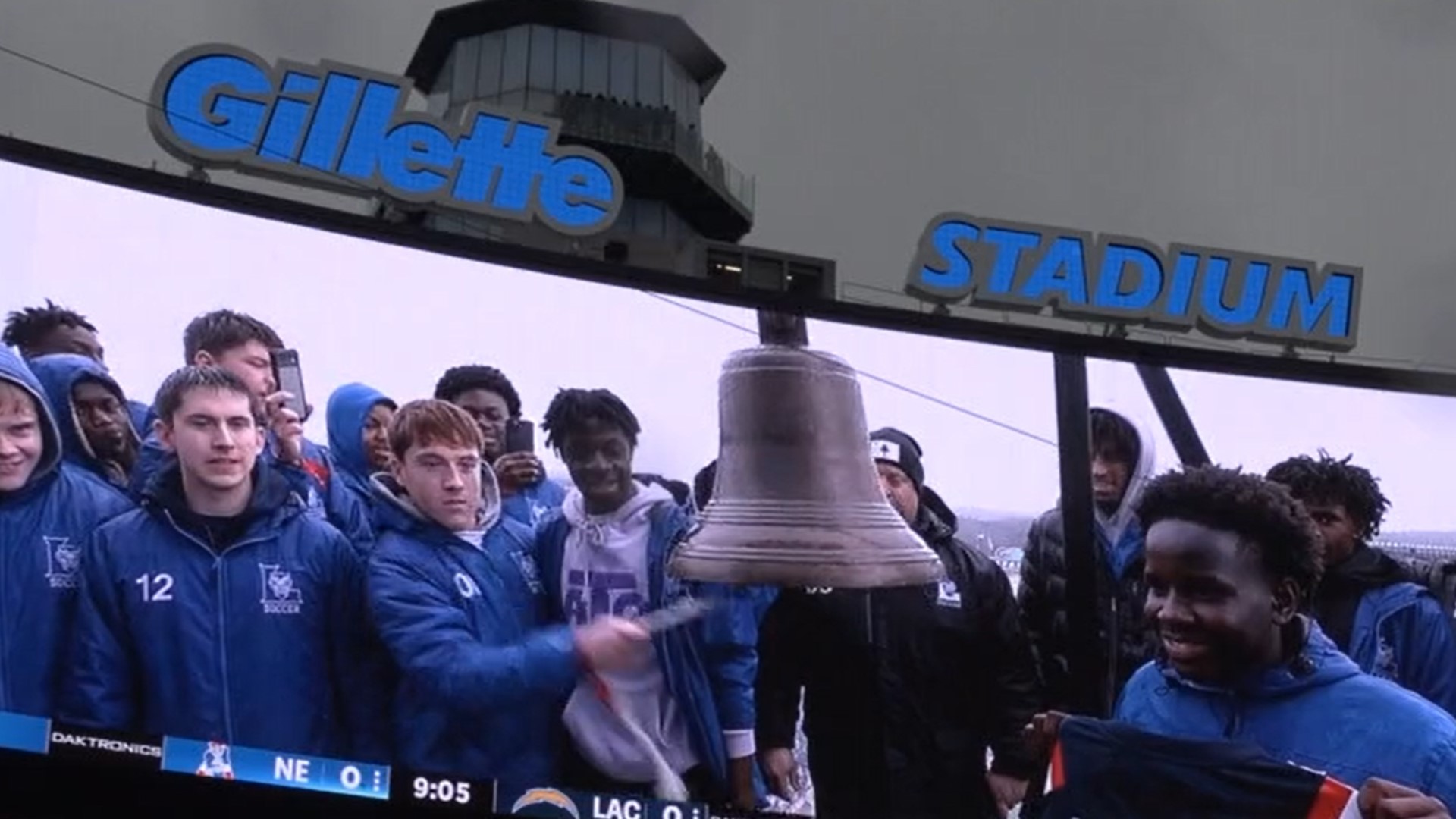 The Lewiston High School boys soccer team served as the honorary "Keepers of the Light" at Gillette Stadium — a new, pregame tradition that started this season.