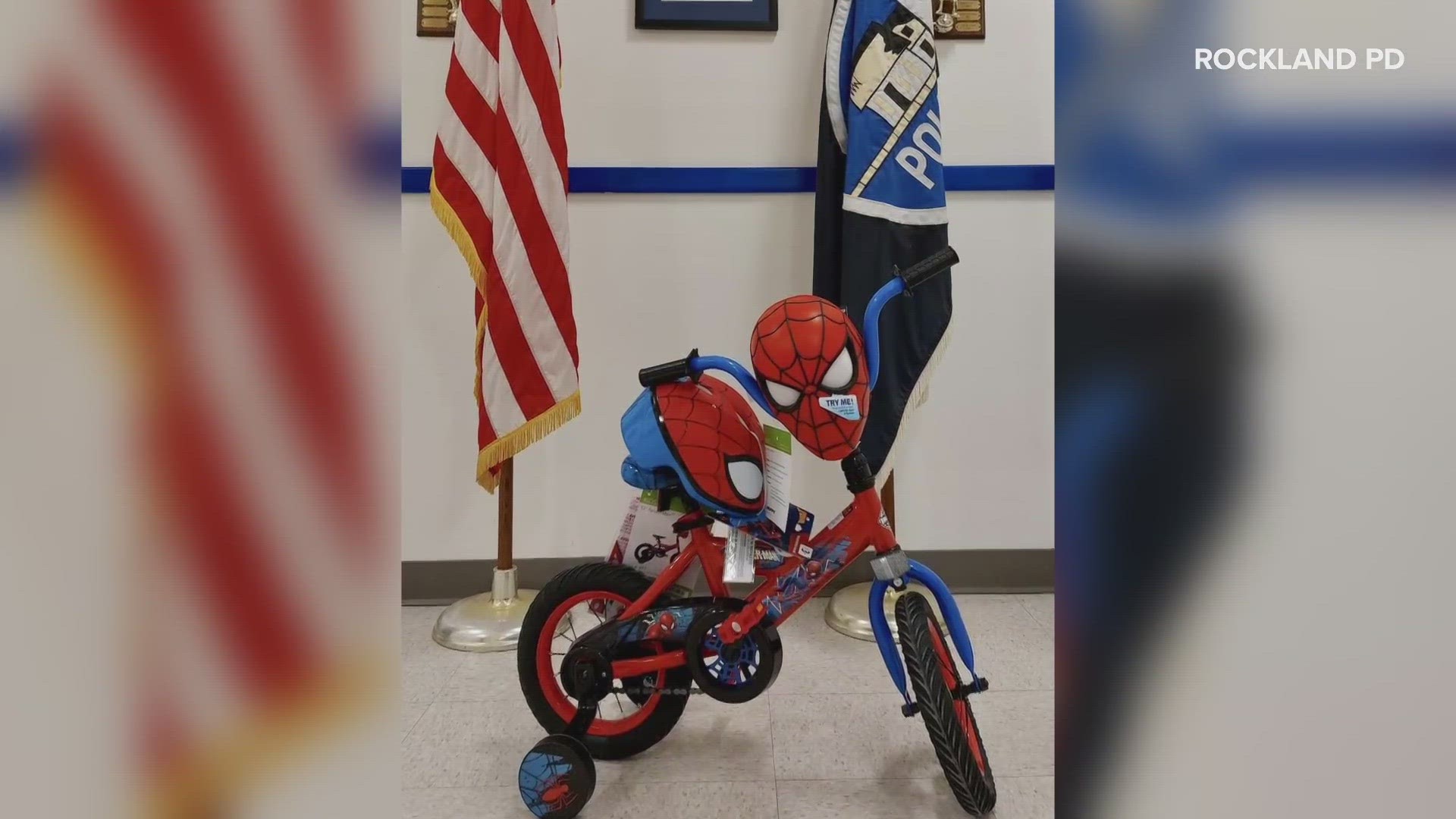 A woman who wants to stay anonymous visited the Rockland Police Department to donate a new Spiderman bike to a boy who had his stolen.