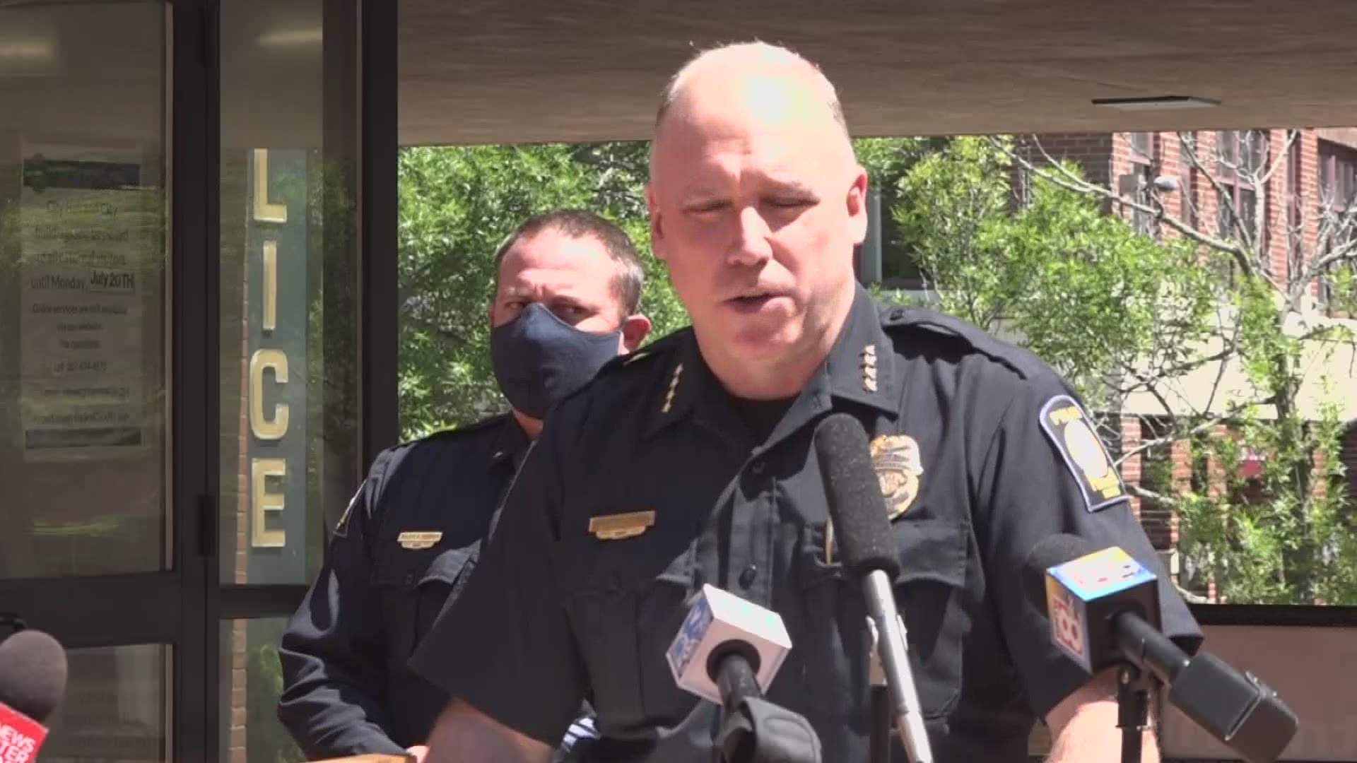 Portland Police speak to the media regarding shots fired at its garage on Sunday night.