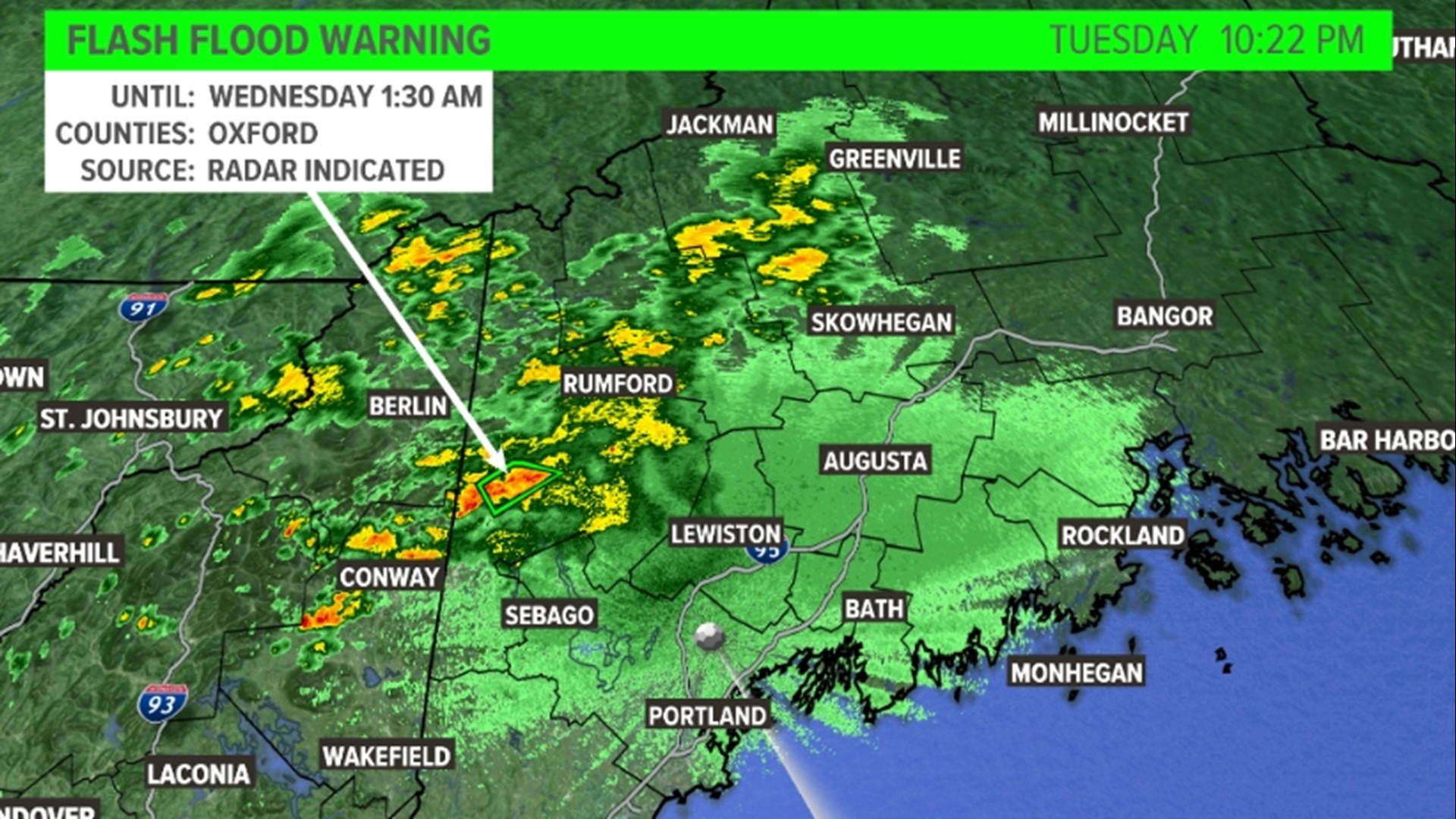 Flash Flood Warning Issued For Oxford County On Tuesday Evening 