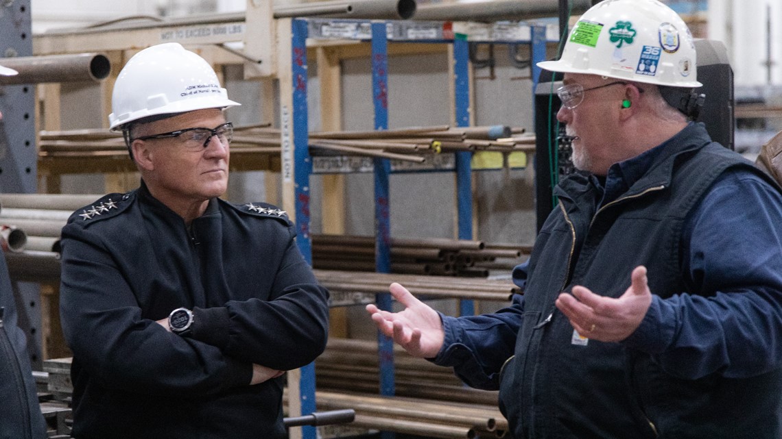 Chief Naval Officer tours Bath Iron Works in Maine
