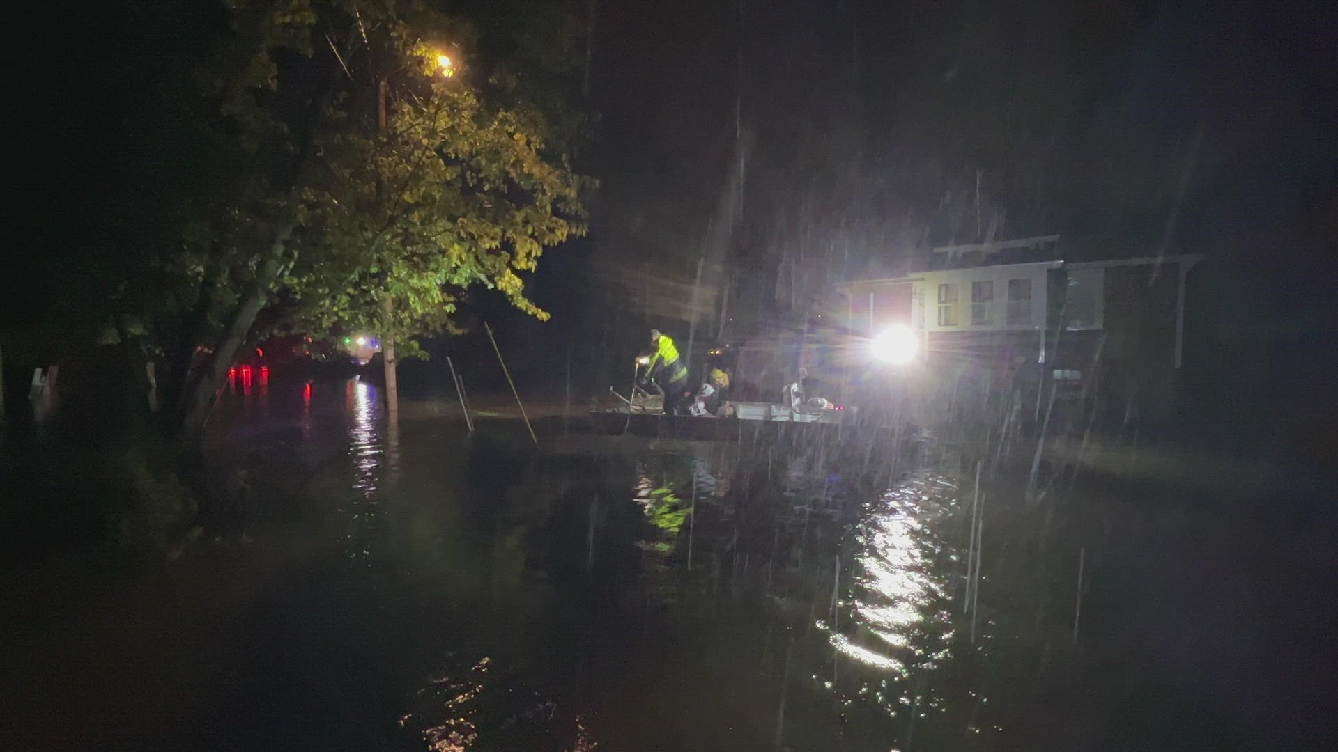 Brewer firefighters used a new fireboat to evacuate a family from their flooded home.