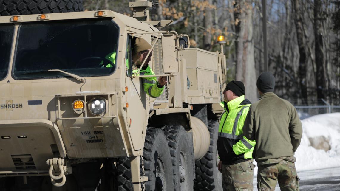 Soldiers with the Maine National Guard travel to Rhode Island following major winter storm