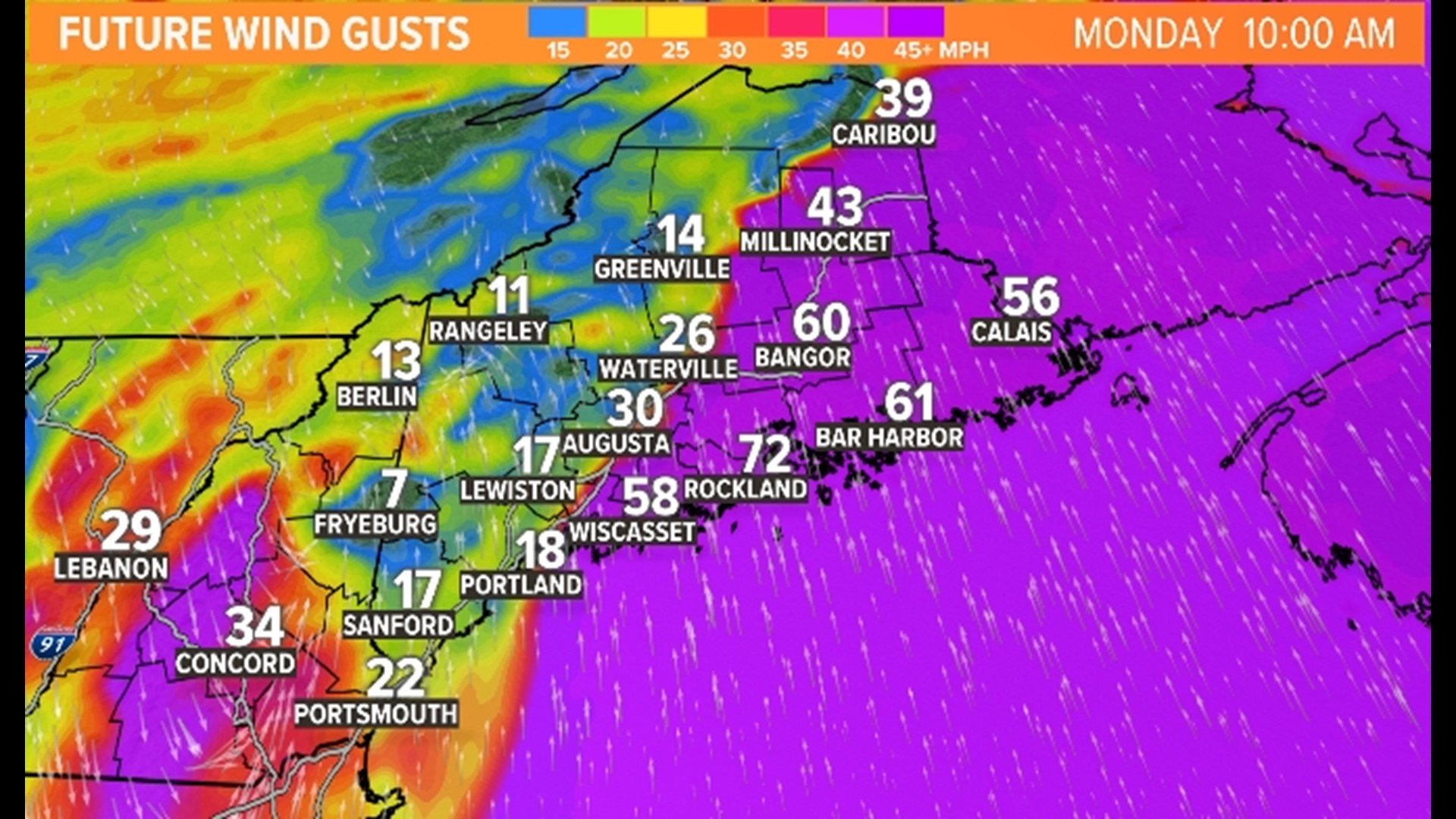 Strong winds on the way to Maine this weekend