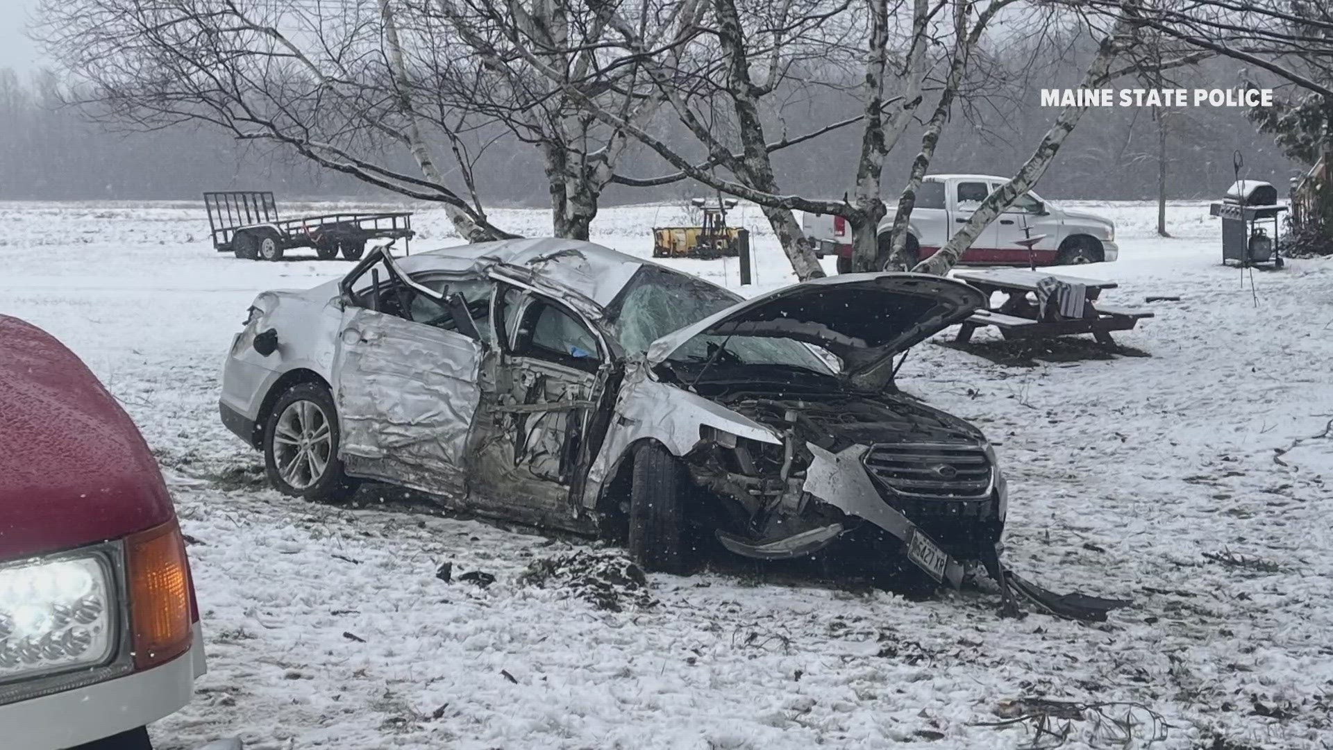 Maine State Police responded to the single-vehicle crash on Route 7 Saturday morning.