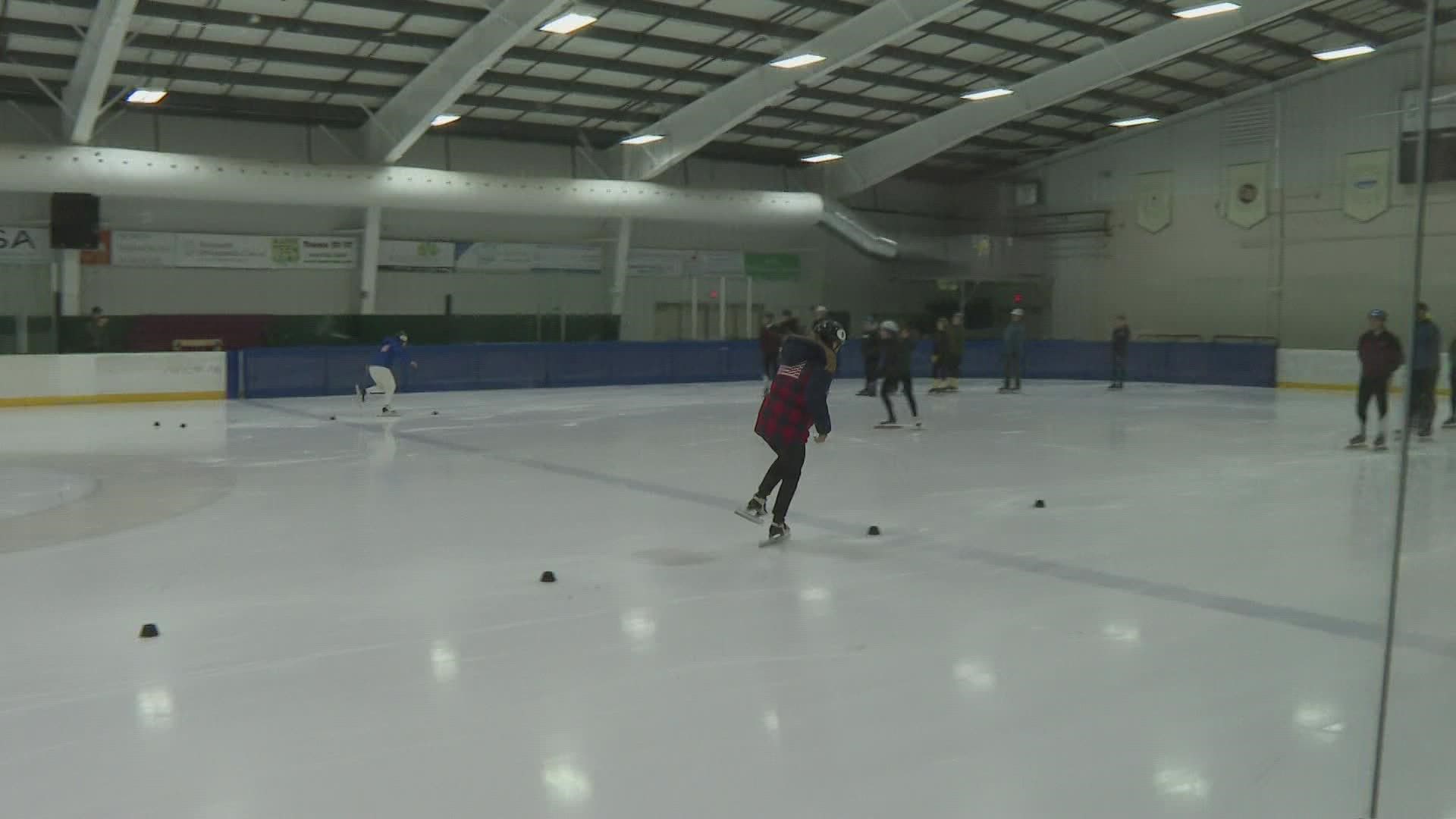 2022 short track Olympians Julie Letai and Kristen Santos visited the Great Atlantic Speedskating Club at Family Ice Center in Falmouth.