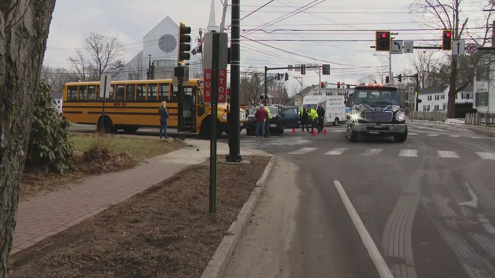 Police in Saco responded to a two-vehicle crash downtown and a report of a shooting. A shelter-in-place was ordered after the people in the vehicle apparently fled.