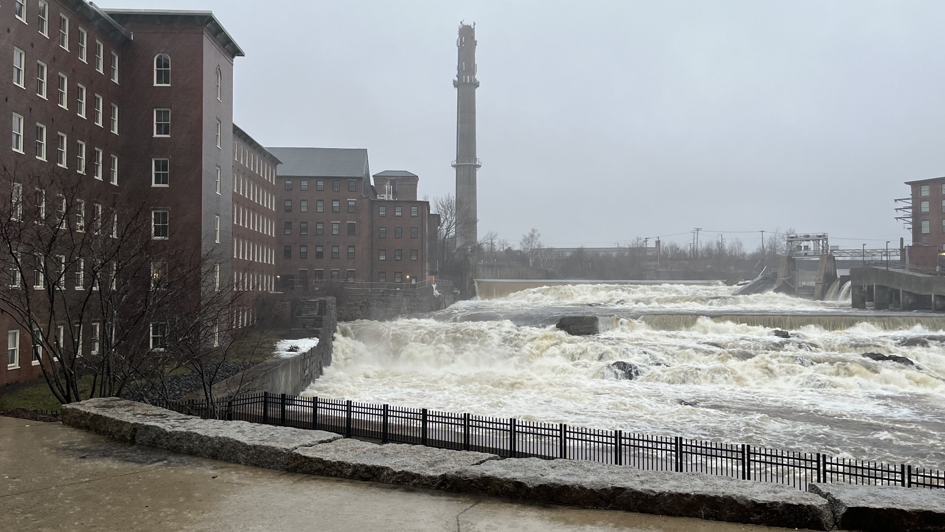 Views of the Saco River in Biddeford during Saturday's storm.