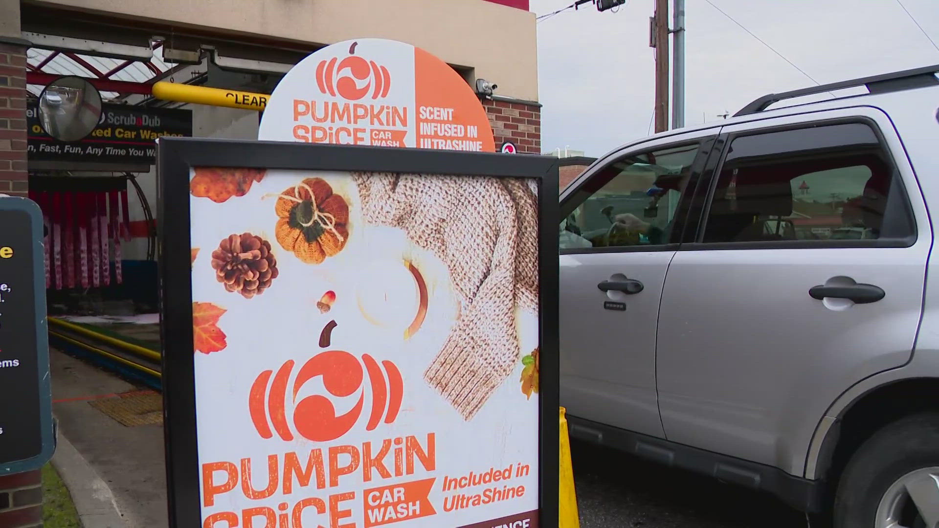 Pumpkin spice is now infiltrating mankind and machinery in Maine, courtesy of ScrubaDub Car Wash.