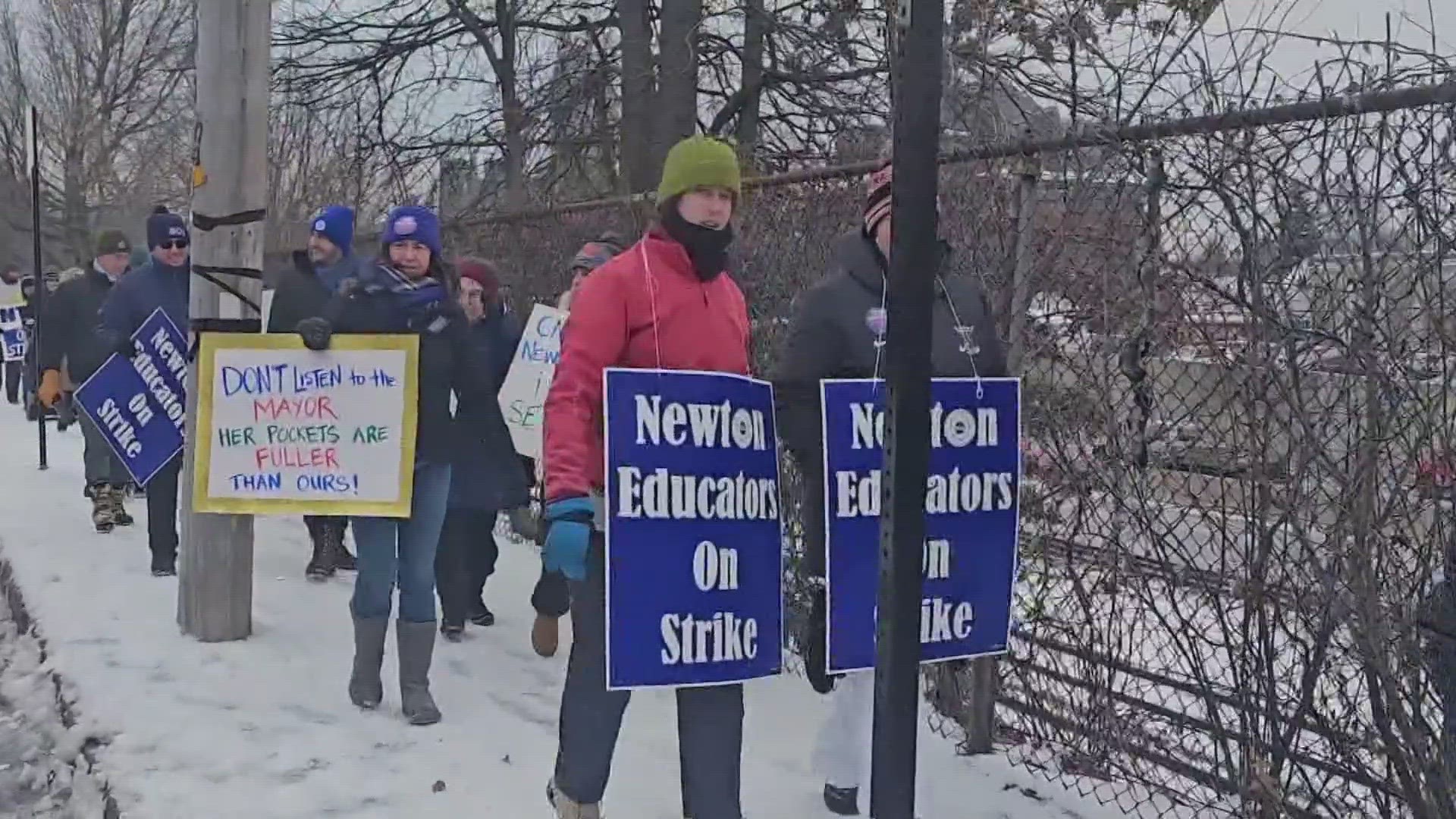 Teachers In Newton, Massachusetts Strike Over Contract Agreements 