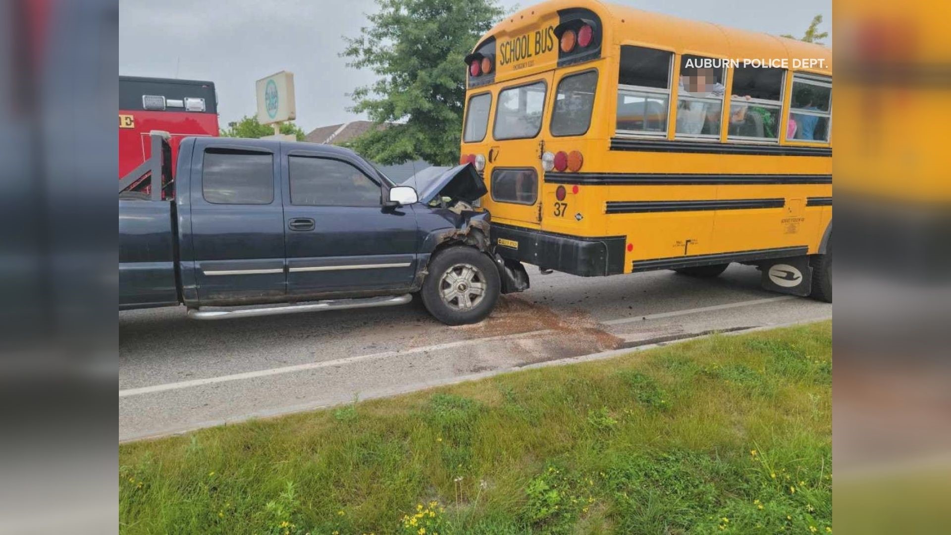 No injuries were reported in the crash, Auburn police said, and the students were eventually taken to school.