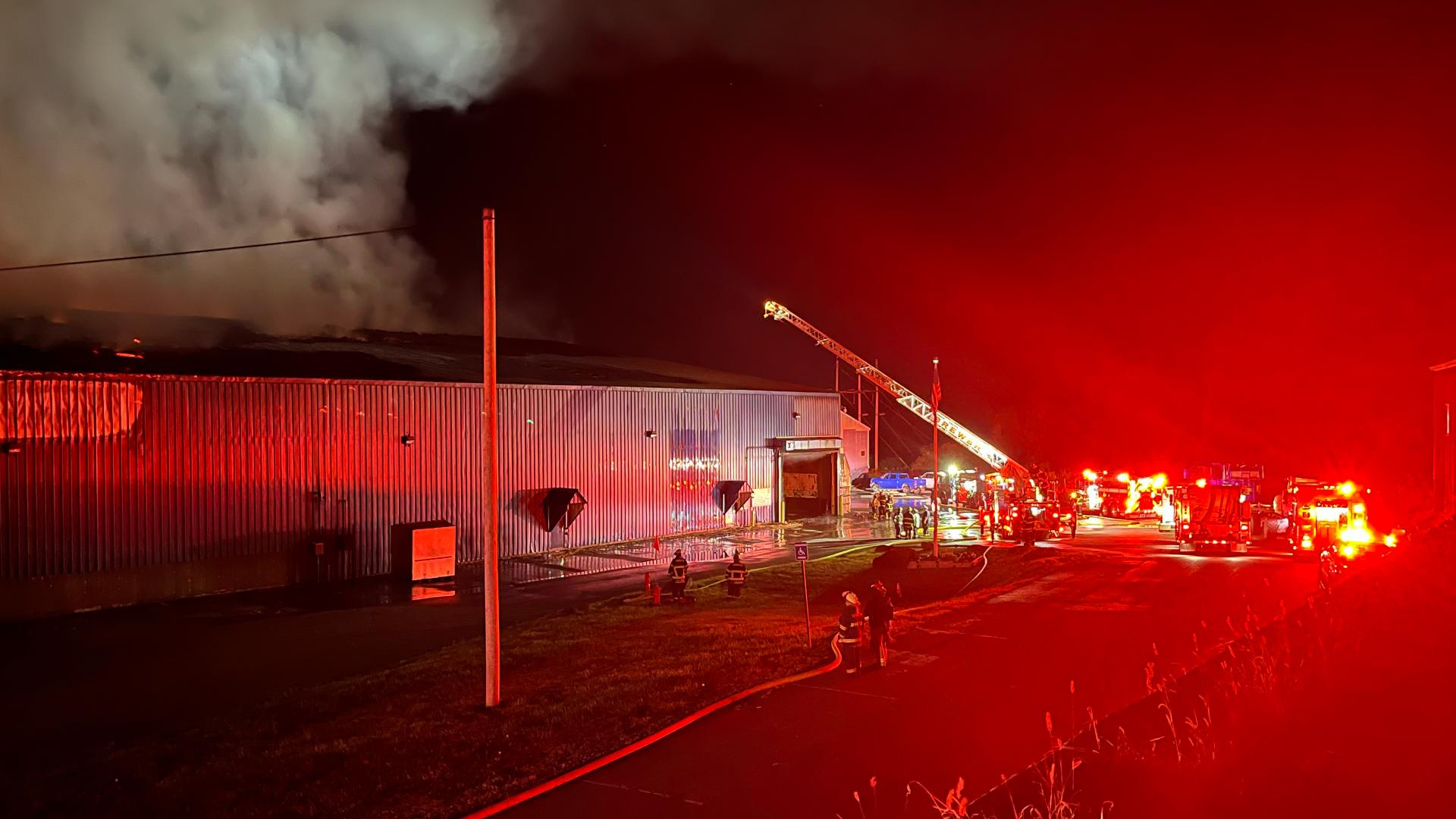 Crews from multiple towns responded to the blaze Tuesday night.